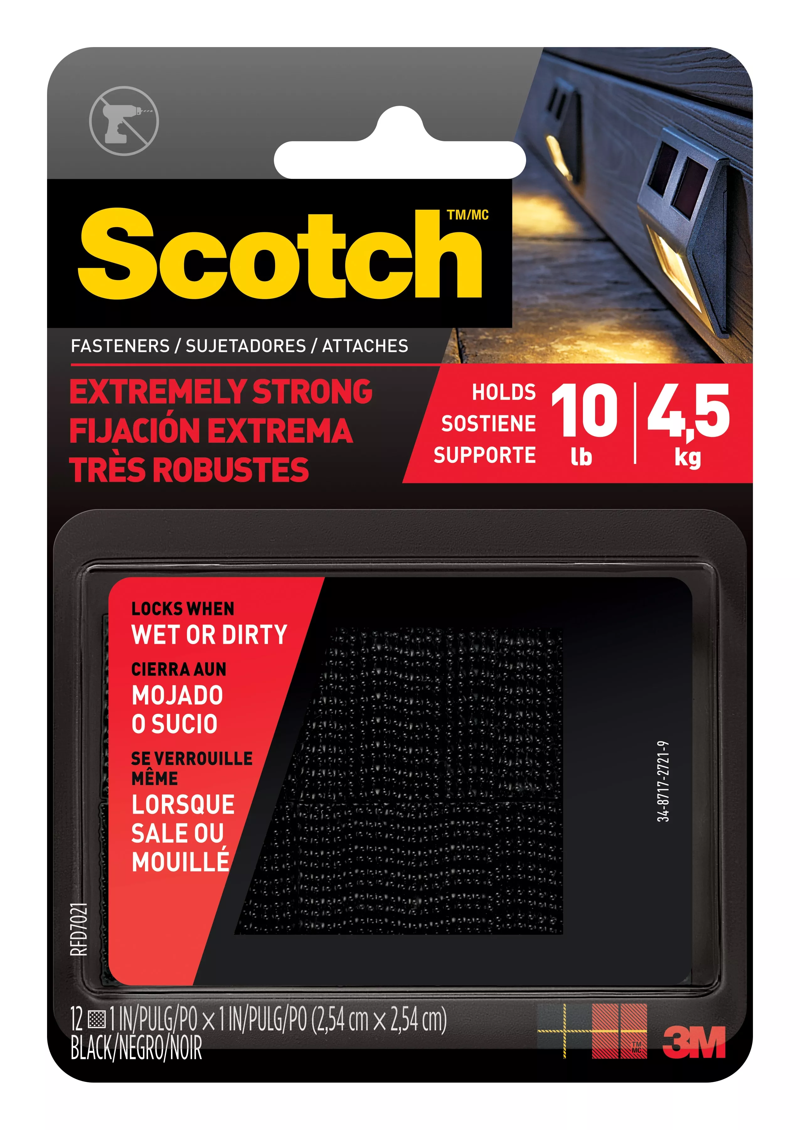 Scotch™ Extreme Fasteners RFD7021, 1 in x 1 in (25,4 mm x 25,4 mm) Black
12 Squares (6sets).