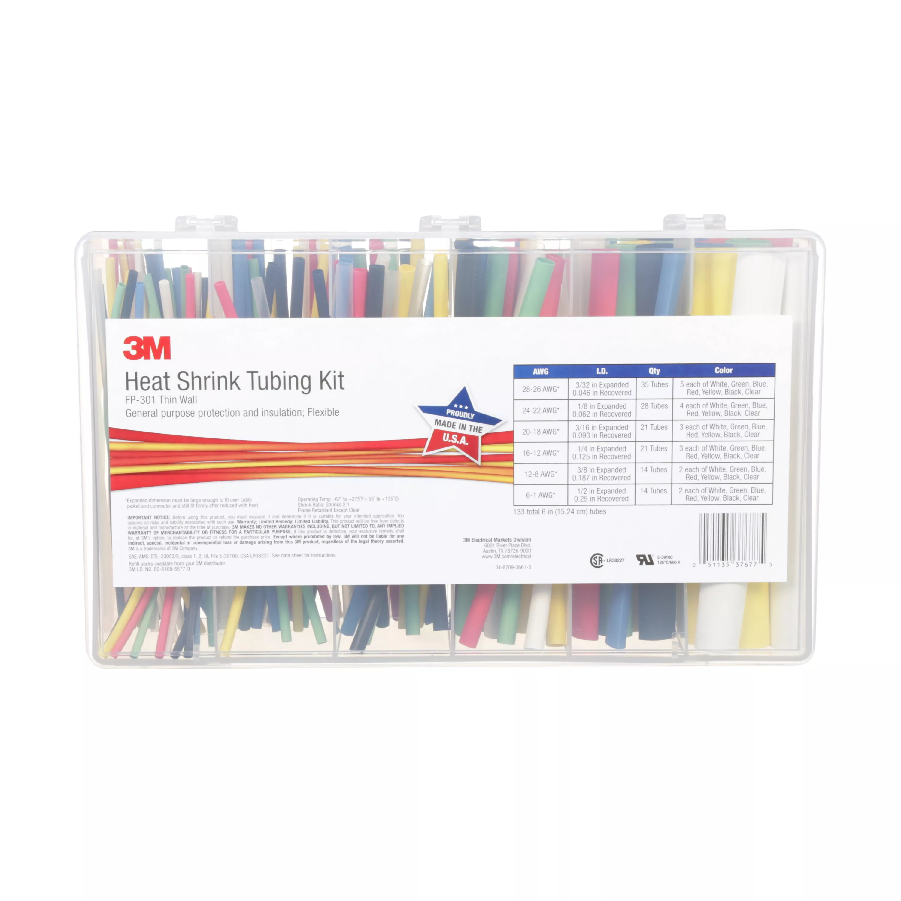 3M™ Heat Shrink Tubing FP-301-Color-Assortment: 5 Kits/Case