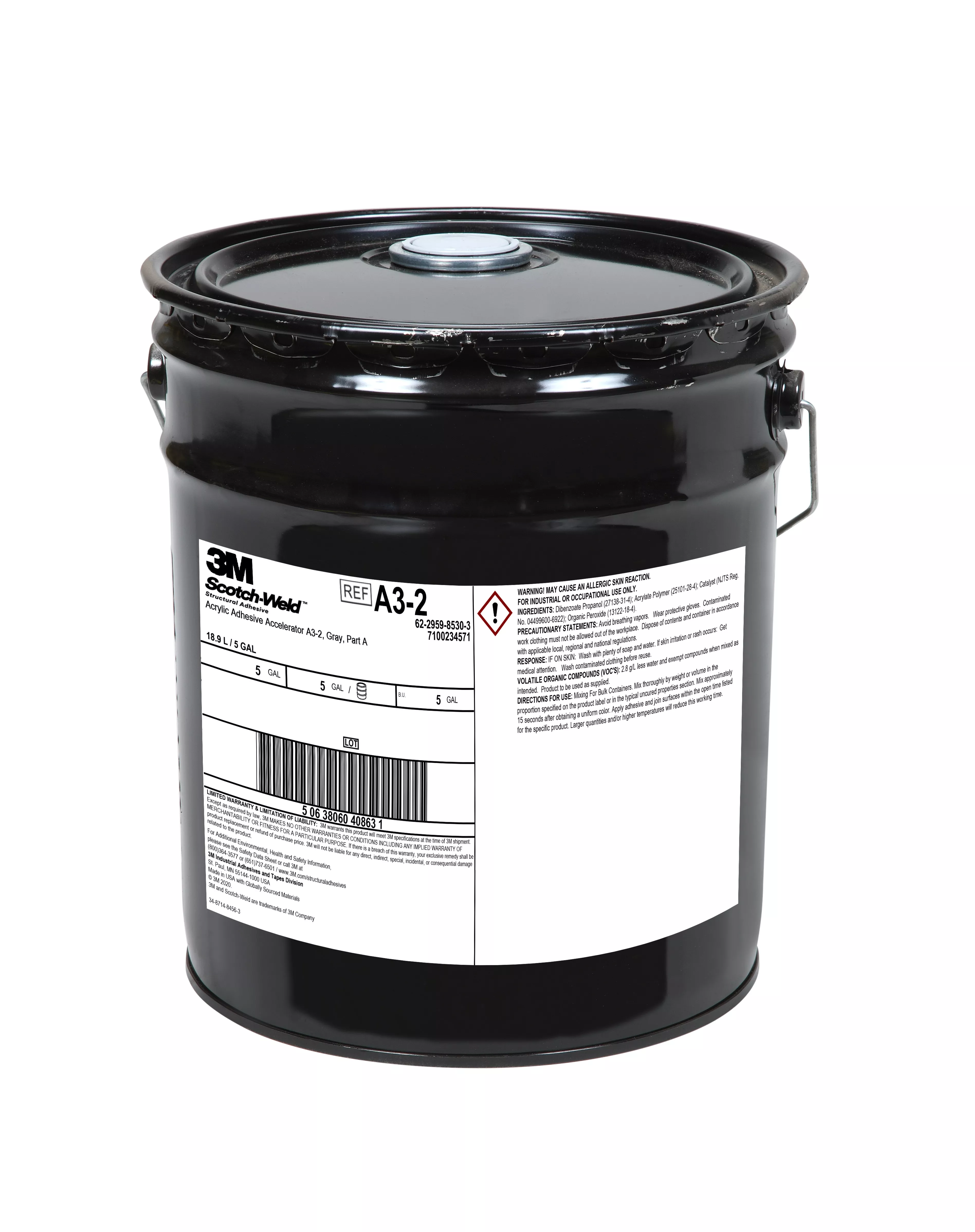 3M™ Scotch-Weld™ Acrylic Adhesive Accelerator A3-2, Gray, Part A, 5
Gallon (Pail), Drum