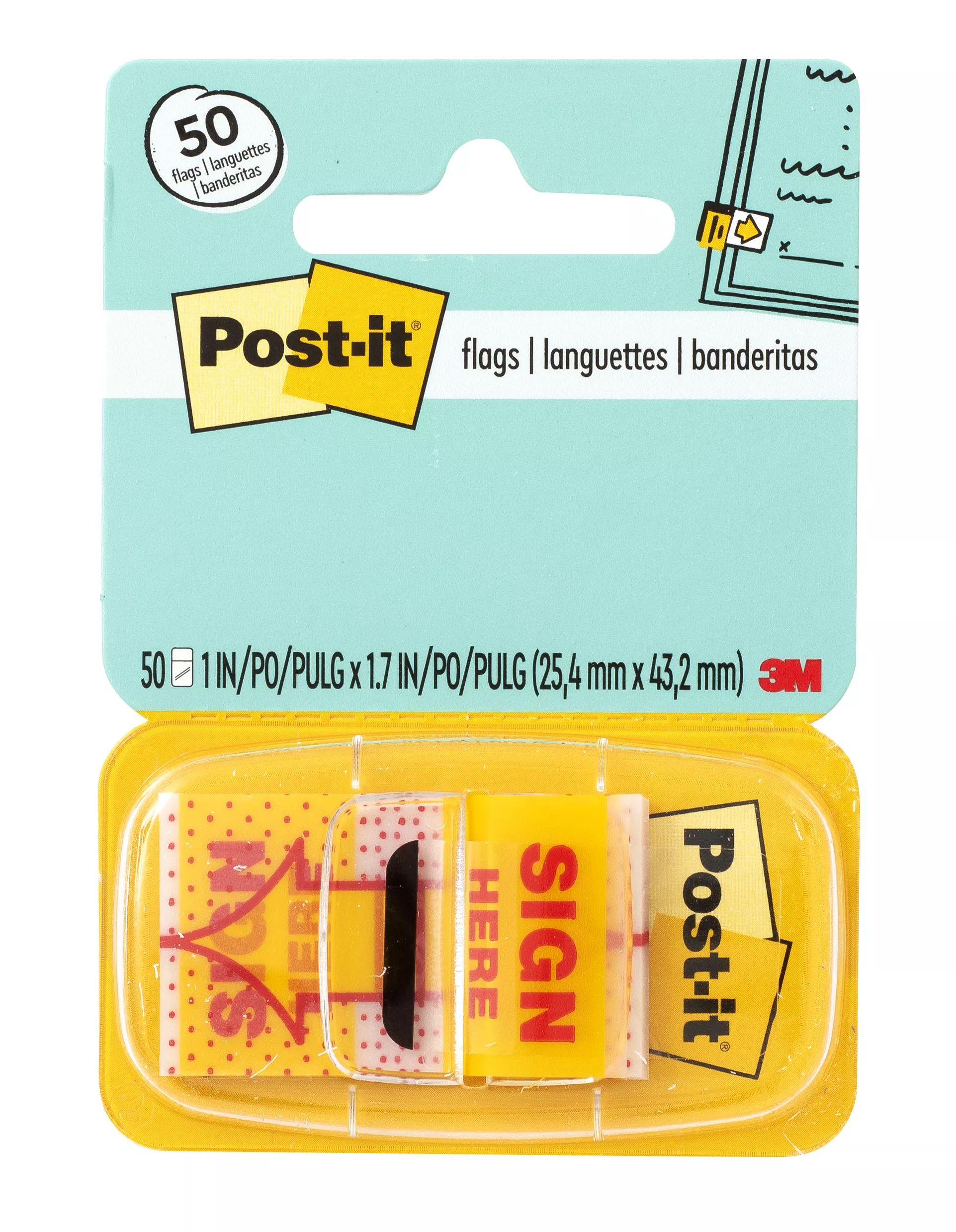 Post-it® Sign Here Flags 680-9 (36) 1 in x 1.7 in (25,4 mm x 43,2 mm) 50 flags/pd, 36pd/cs