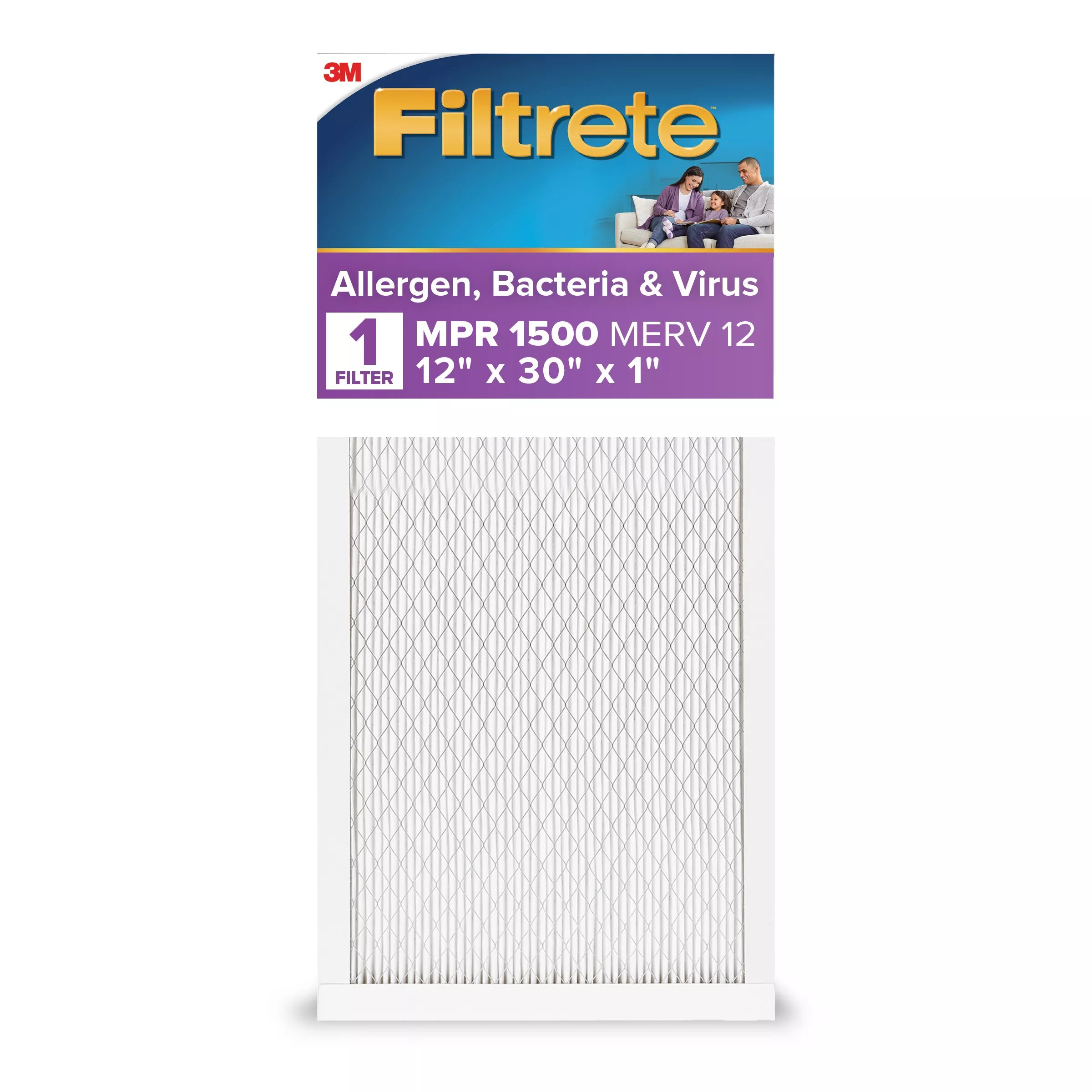 Filtrete™ High Performance Air Filter 1500 MPR 2042DC-4, 12 in x 30 in x 1 in (30.4 cm x 76.2 cm x 2.5 cm)