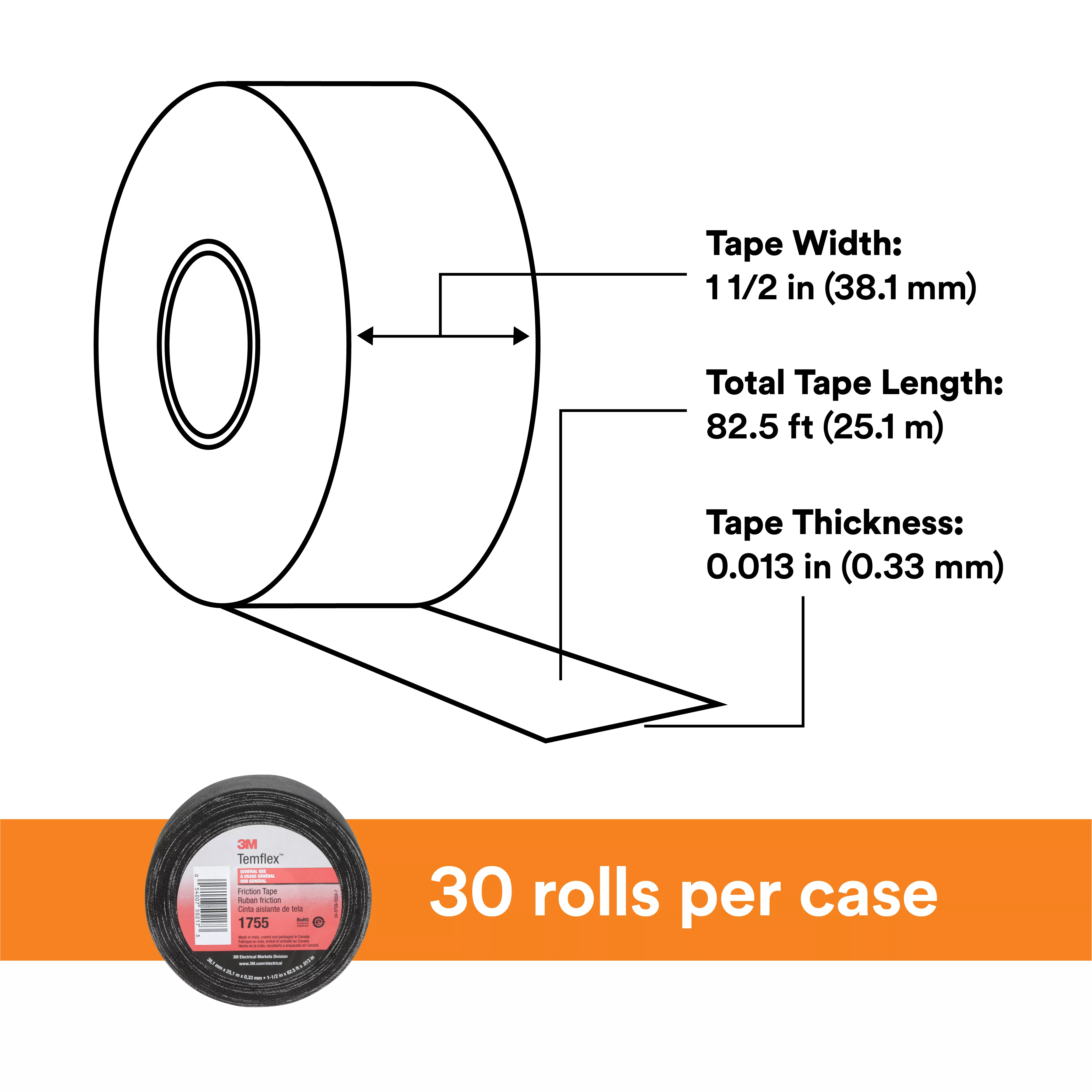 SKU 7100009255 | 3M™ Temflex™ Cotton Friction Tape 1755