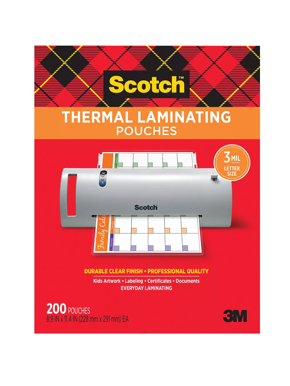 Scotch™ Thermal Pouches TP3854-200, 8.9 in x 11.4 in (228 mm x 291 mm)