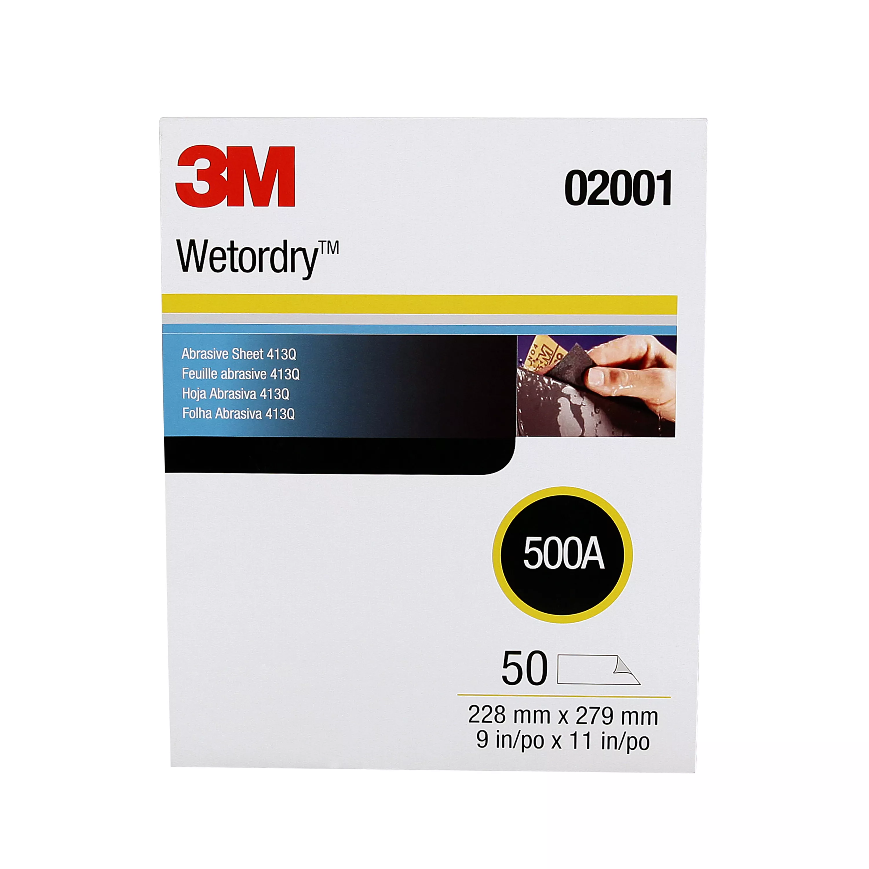 3M™ Wetordry™ Abrasive Sheet 413Q, 02001, 500, 9 in x 11 in, 50 sheets
per carton, 5 cartons per case