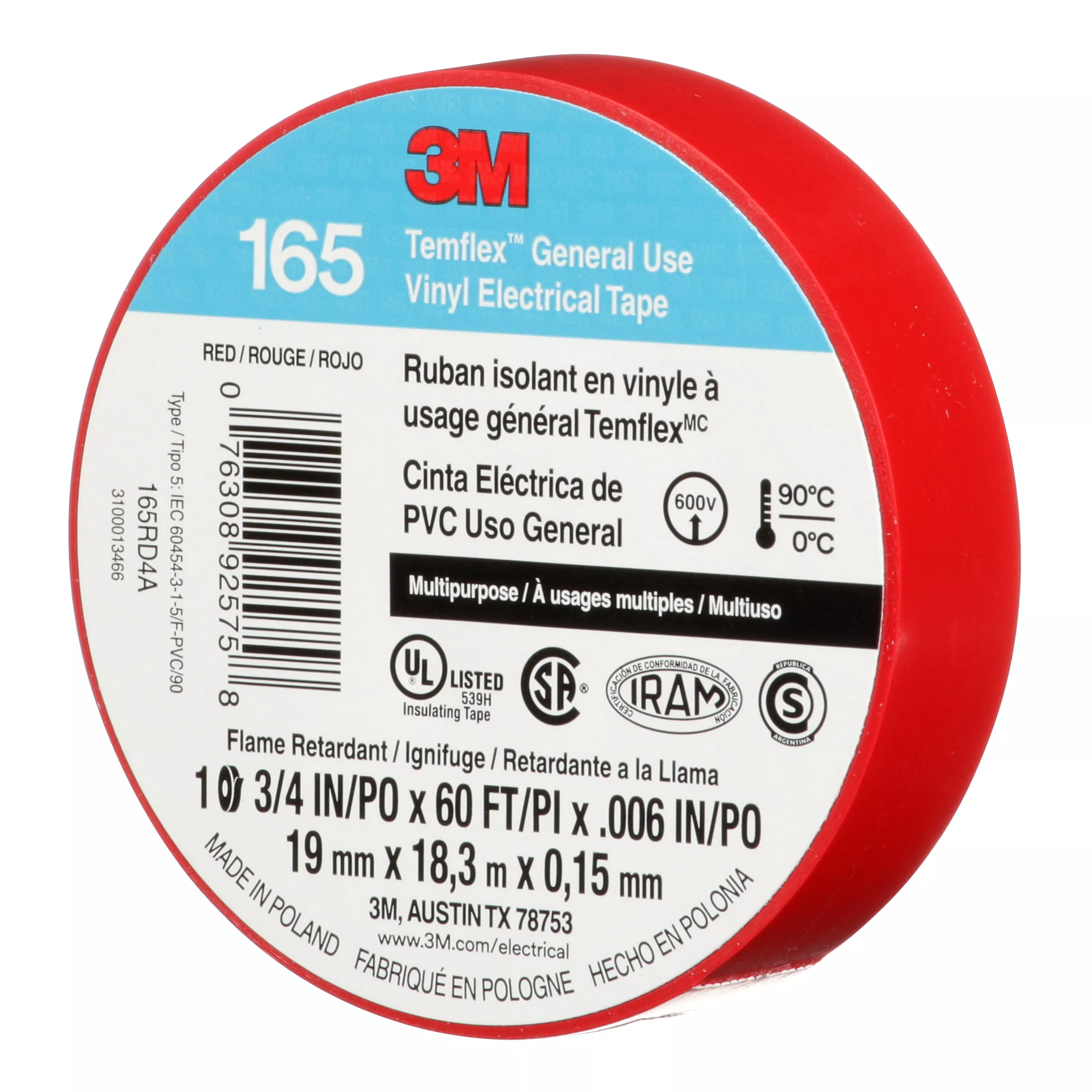 Product Number 165RD4A | 3M™ Temflex™ Vinyl Electrical Tape 165