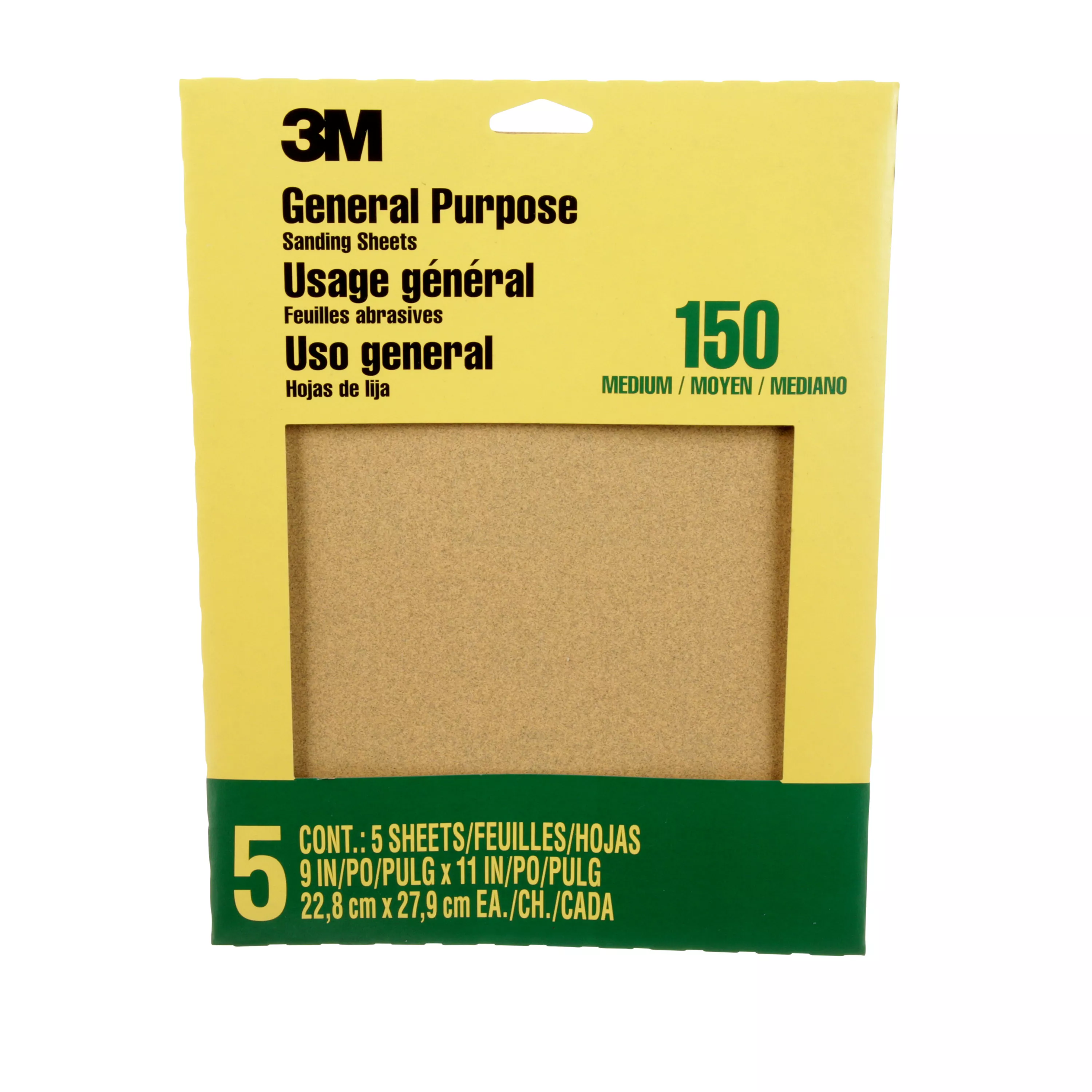 3M™ Aluminum Oxide Sandpaper Fine, 9001NA, 9 in x 11 in, 5/pk