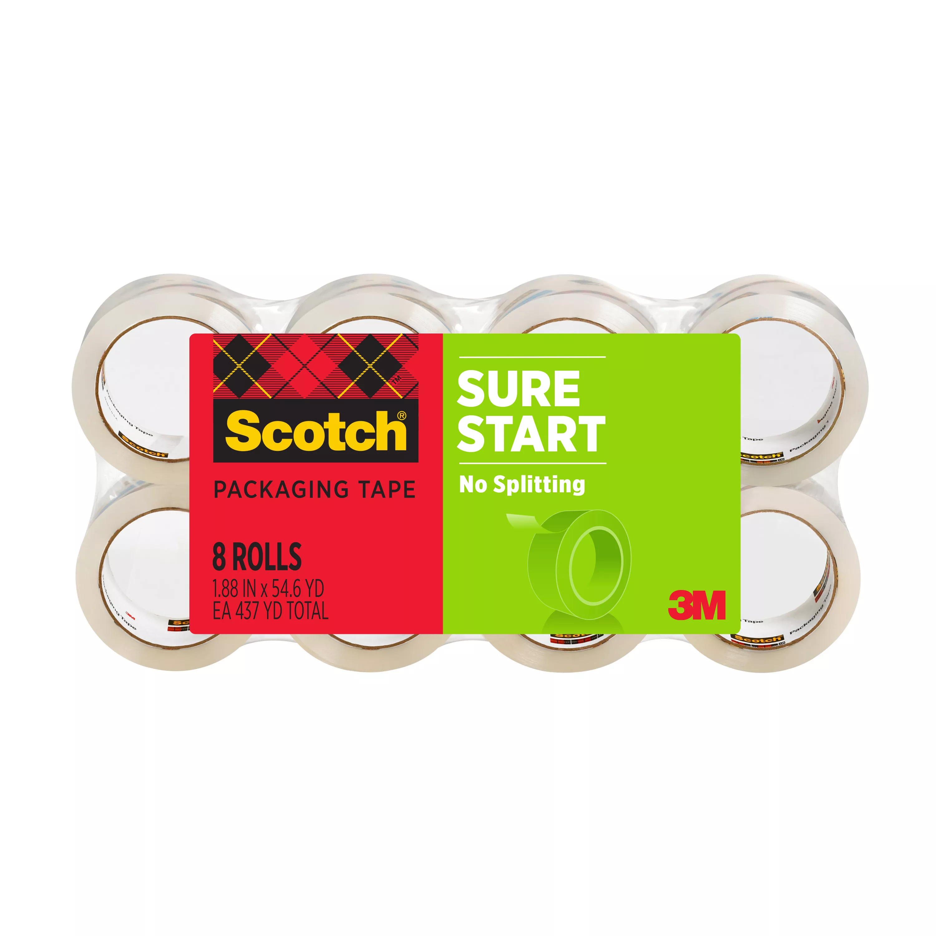 Scotch® Sure Start Shipping Packaging Tape 3450-8, 1.88 in x 54.6 yd (48 mm x 50 m) 8 pk