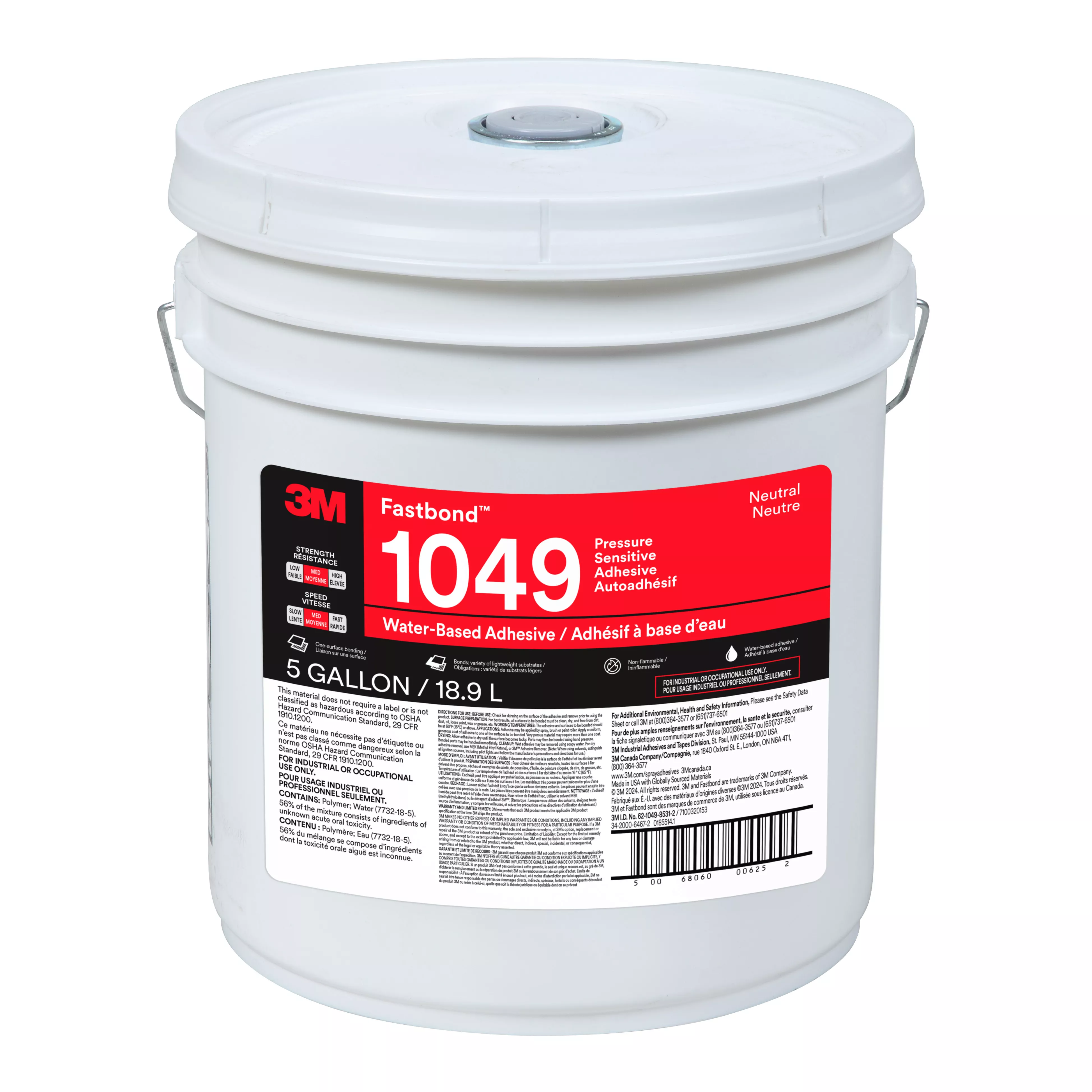 3M™ Fastbond™ Pressure Sensitive Adhesive 1049, Neutral, 5 Gallon (Pail), Drum