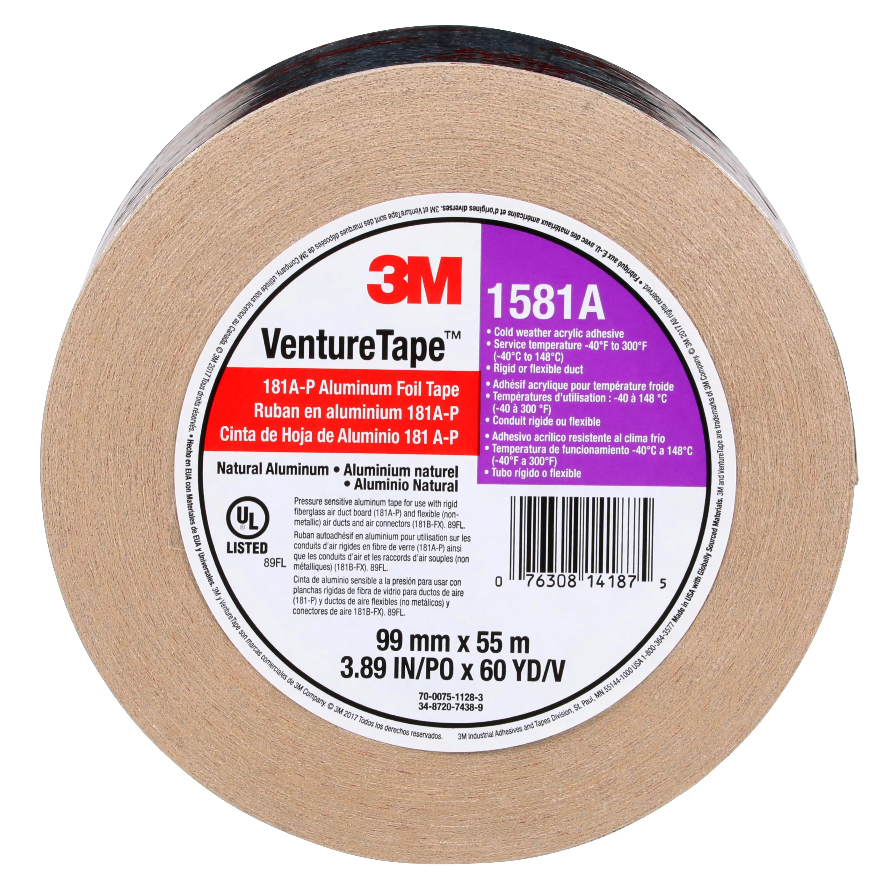 SKU 7010302857 | 3M™ Venture Tape™ UL181A-P Aluminum Foil Tape 1581A