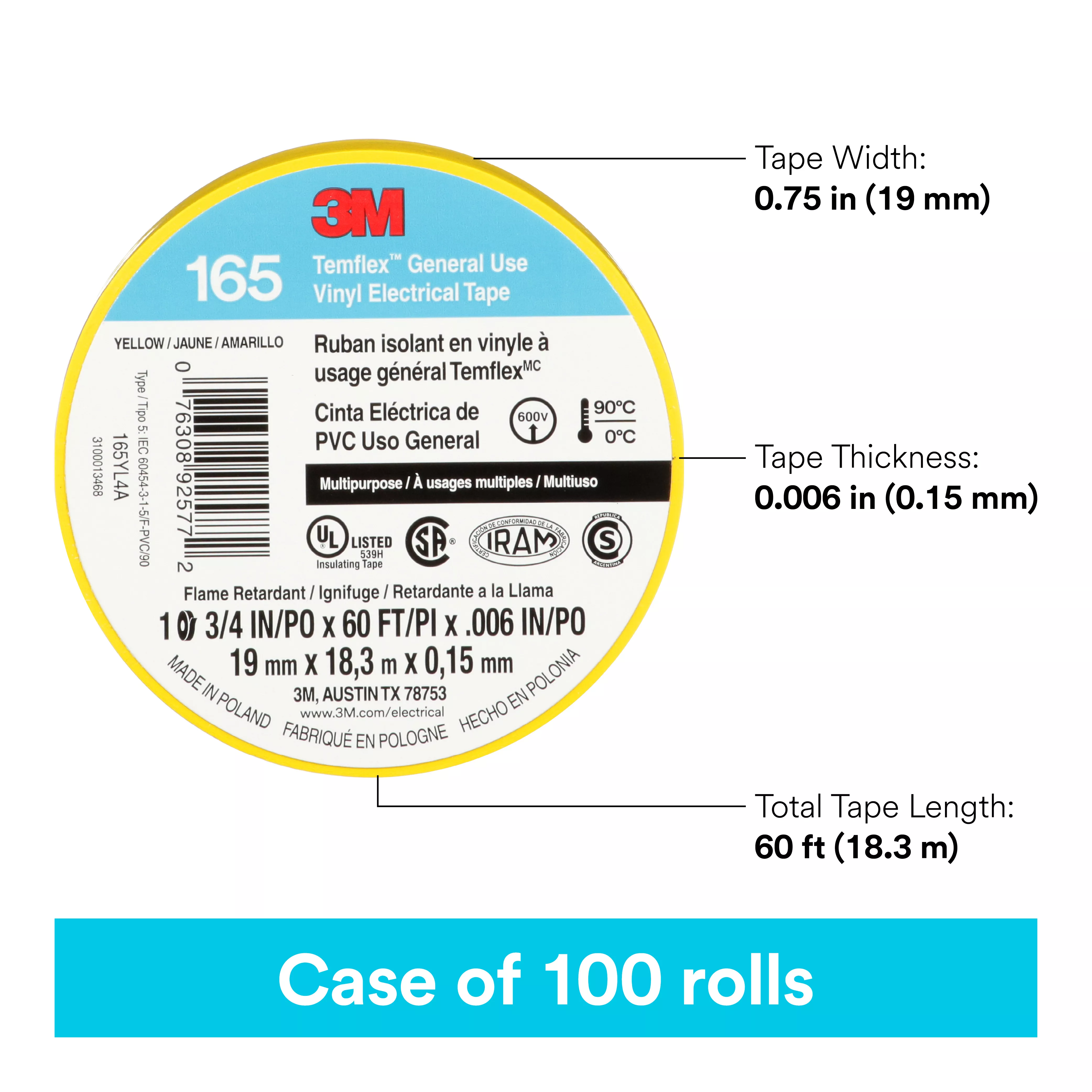 SKU 7100169490 | 3M™ Temflex™ Vinyl Electrical Tape 165