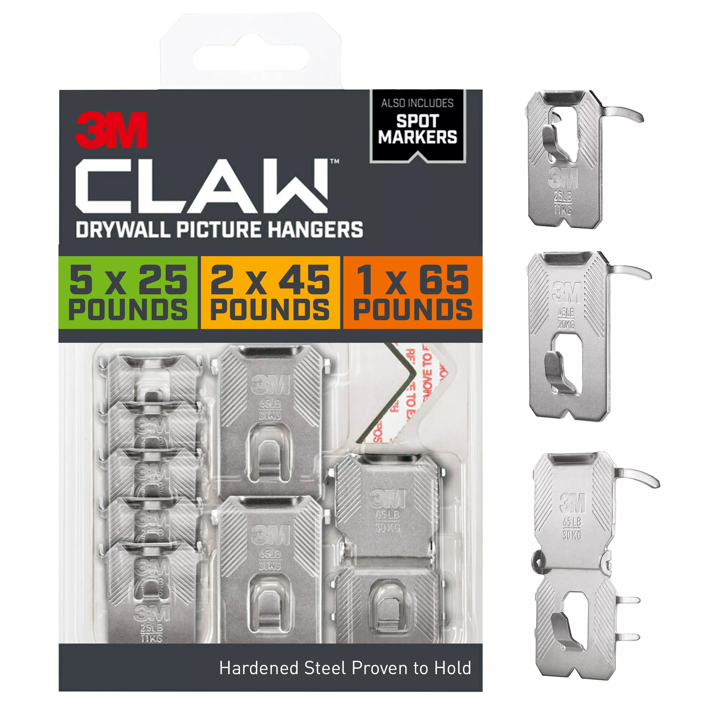3M CLAW™ Drywall Picture Hangers with Temporary Spot Markers 3PHKITM-8ES, Assorted