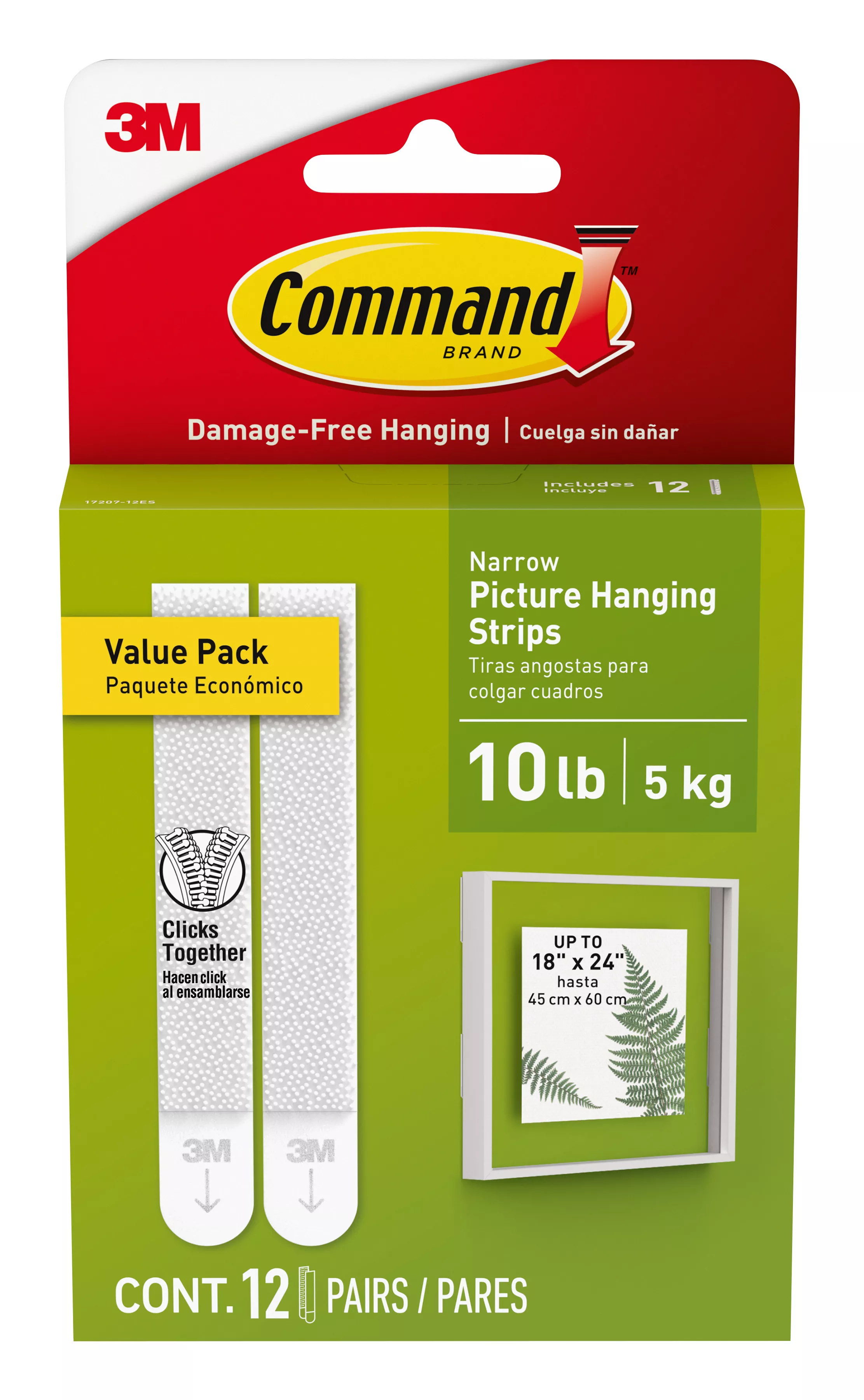 Command™ Narrow Picture Hanging Strips Value Pack 17207-12ES, 12 Pairs