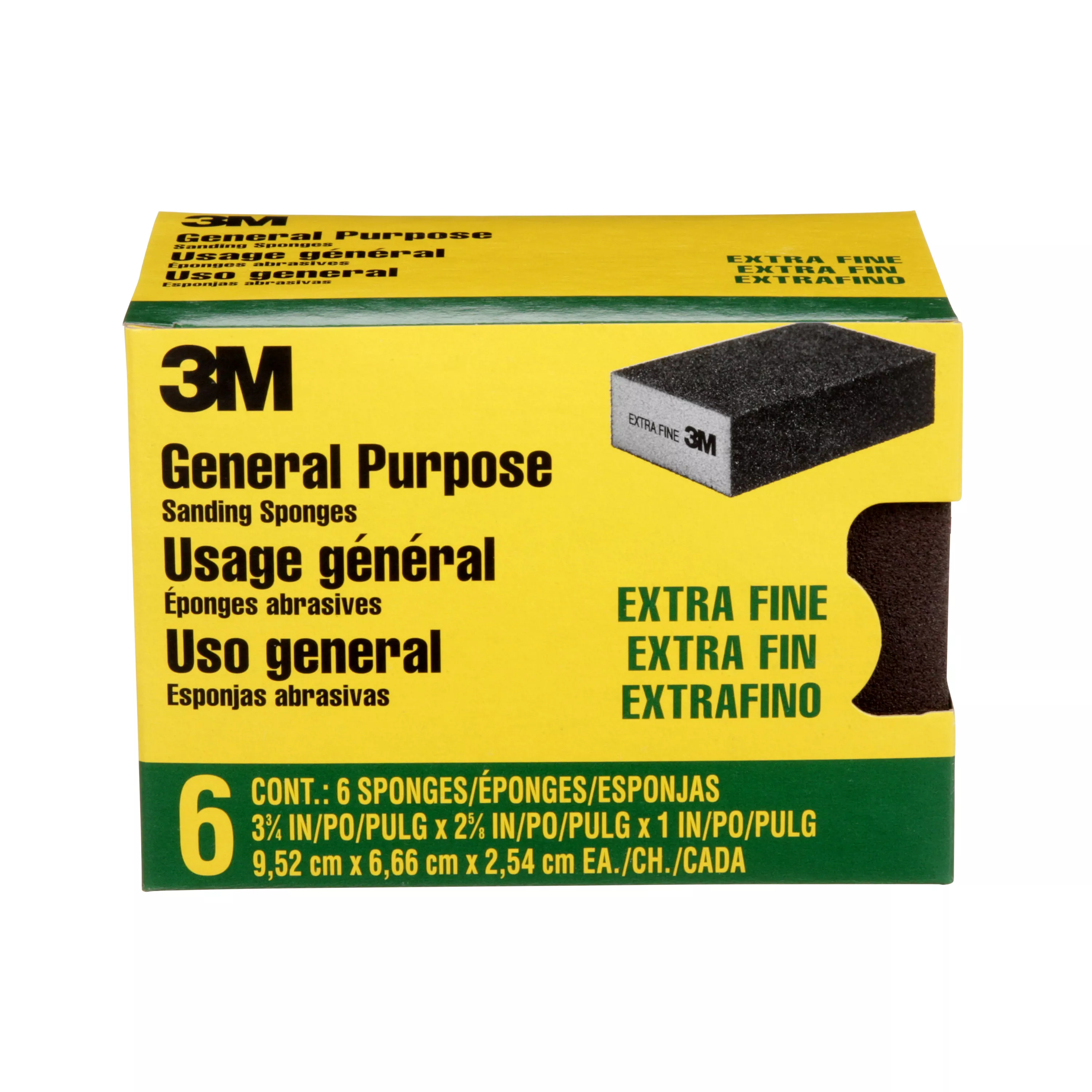 3M™ Sanding Sponge CP000-6P-CC, Extra Fine, 3.75 in x 2.625 in x 1 in, 6-Pack