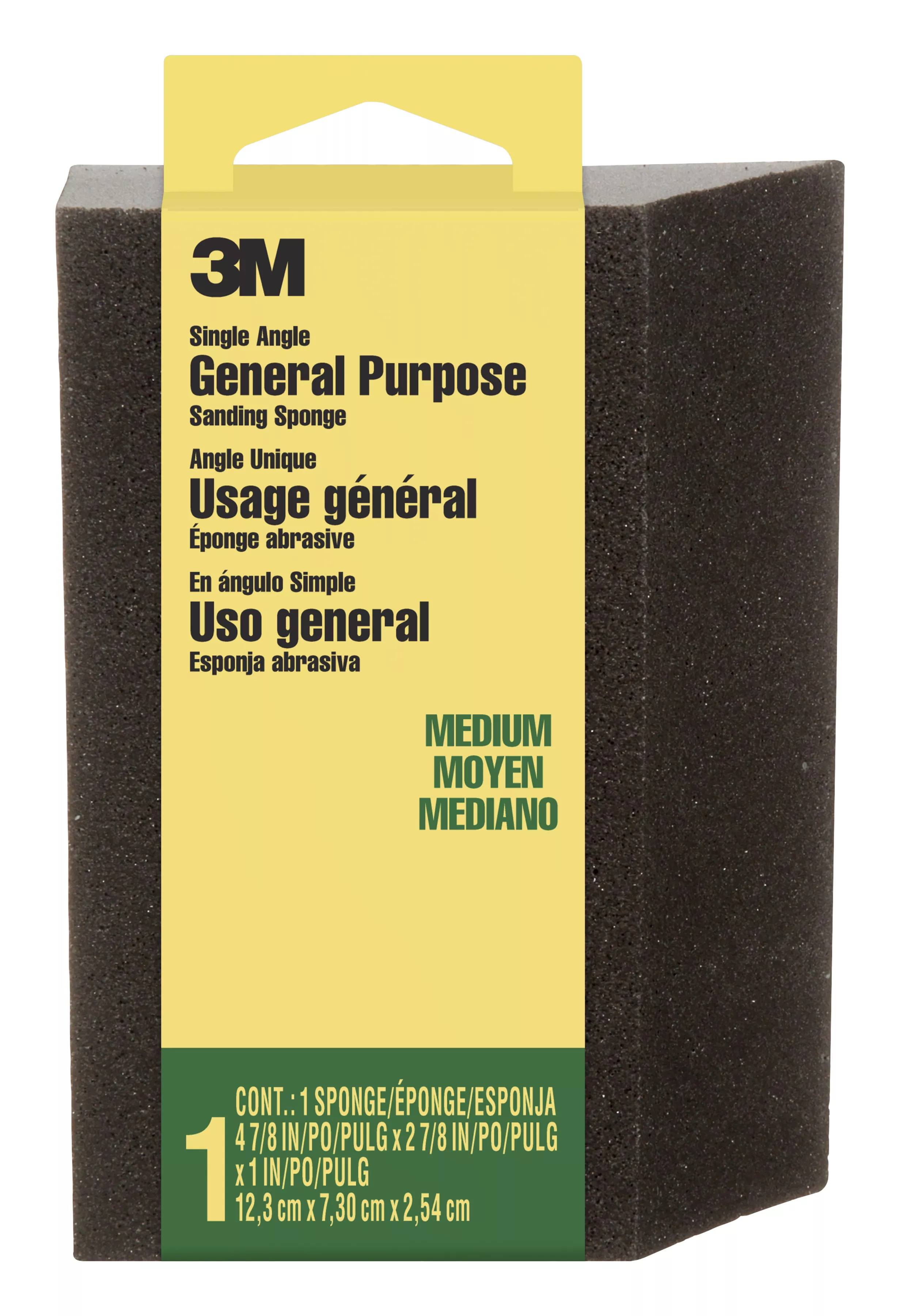 3M™ General Purpose Sanding Sponge CP041-12-CC, Single Angle, 2 7/8 in x 4 7/8 in x 1 in, Medium, 1/pk, 12 pks/cs