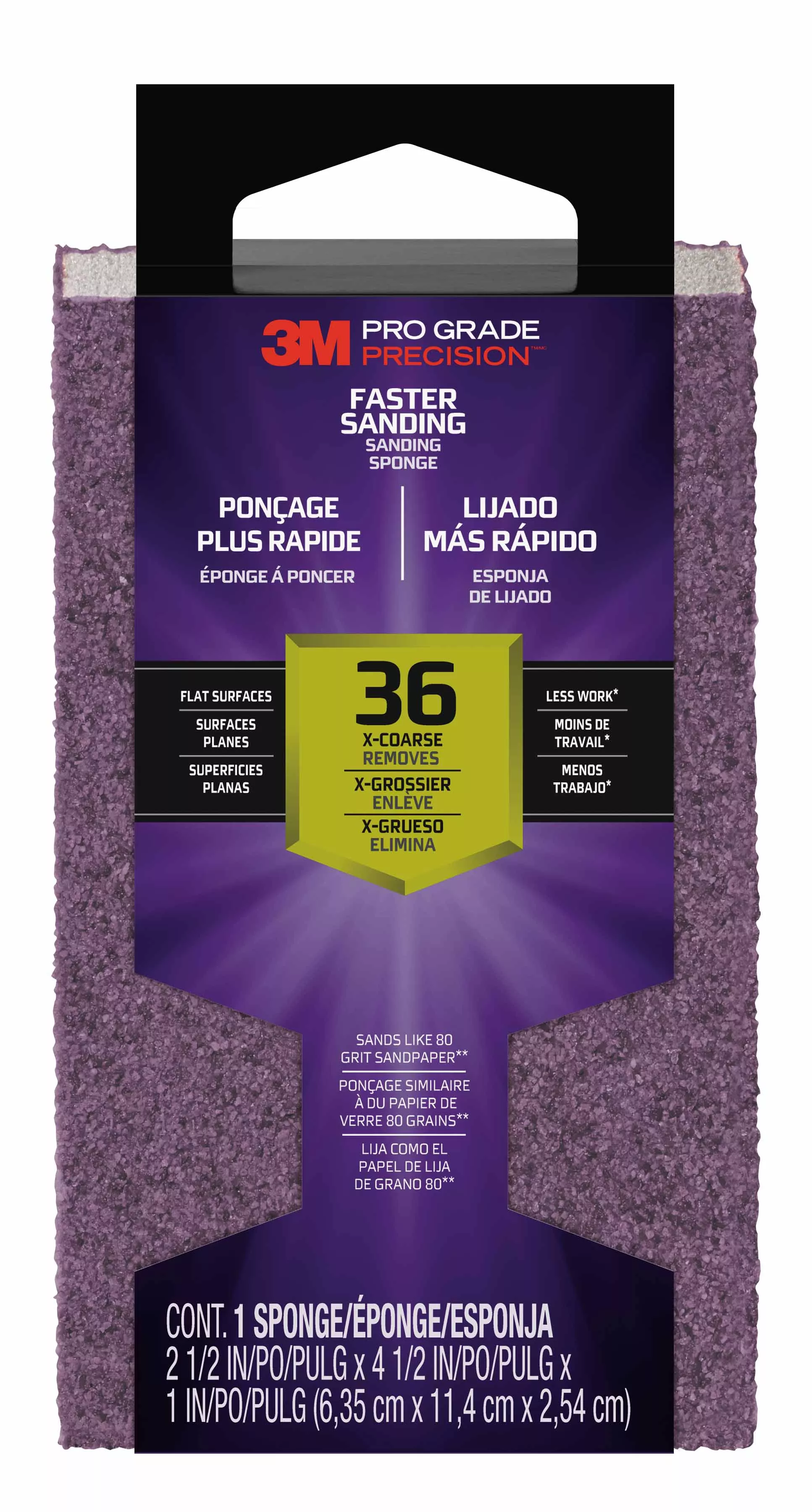 3M™ Pro Grade Precision™ Faster Sanding Block Sponge, 24003TRI-XC-B, 2.5 in x 4.5 in x 1 in, 36 grit, X- Coarse, 12/case