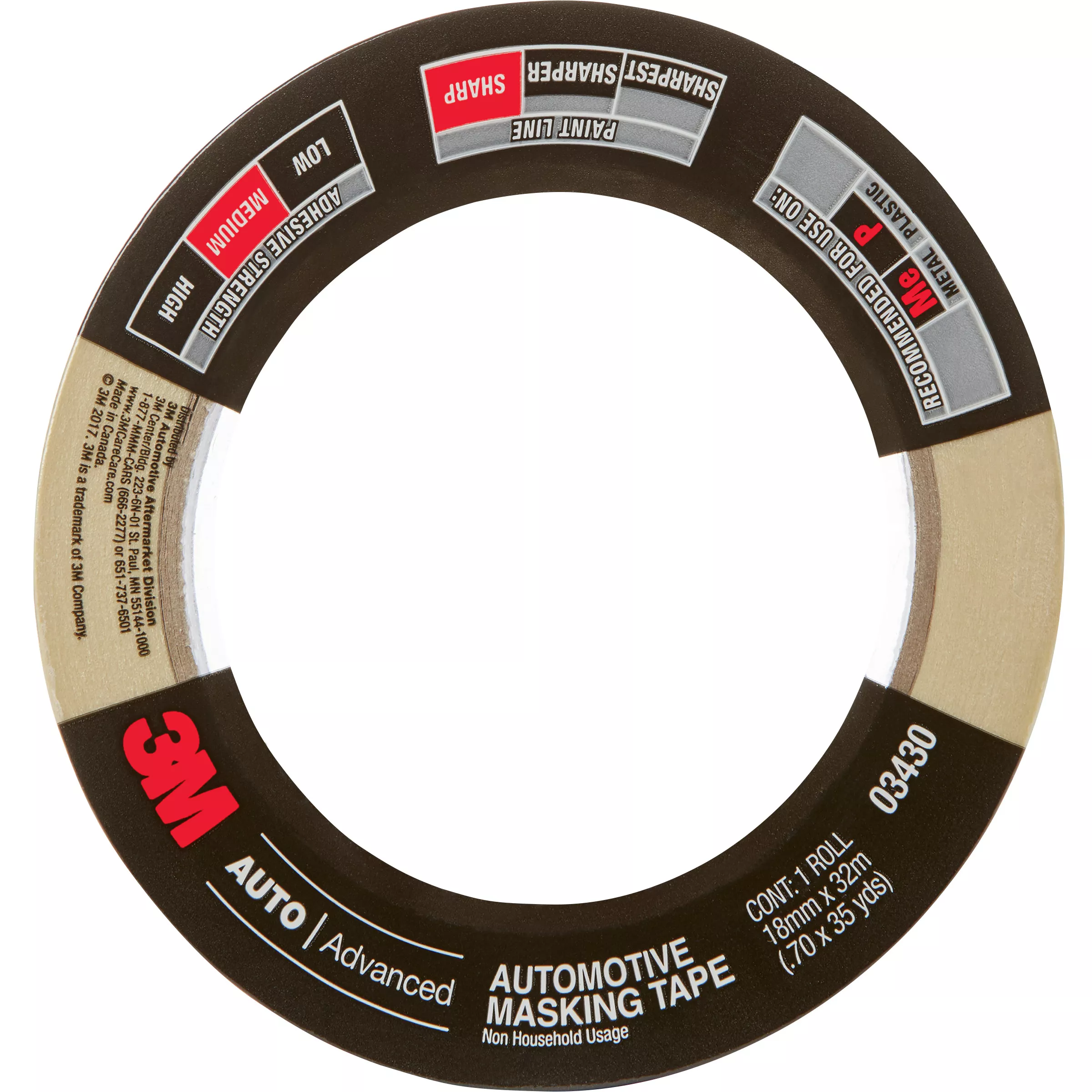 3M™ Automotive Masking Tape, 03430, 18 mm x 32 m, 24 per case