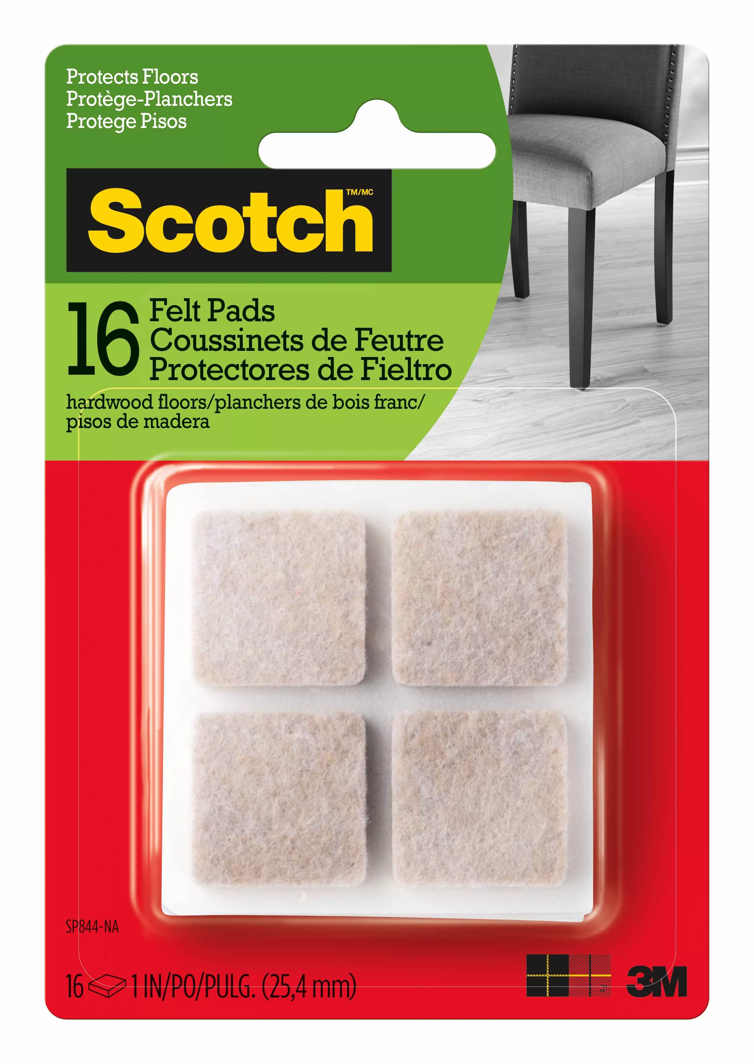 Scotch™ Felt Pads Square, SP844-NA, 1 inch, Beige