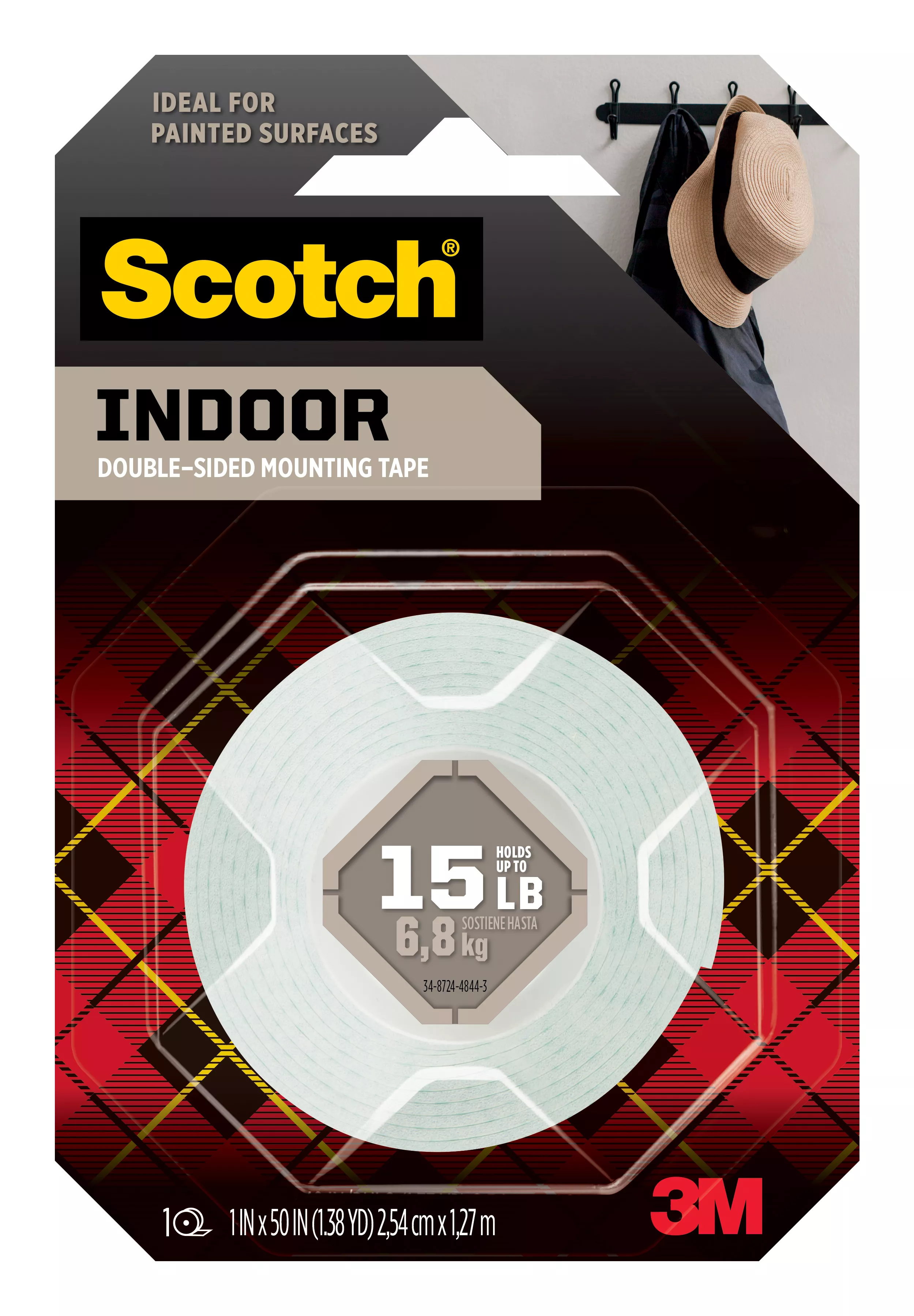 Scotch® Indoor Double-Sided Mounting Tape 114S, 1 in x 50 in (2.54 cm x 1.27 m)