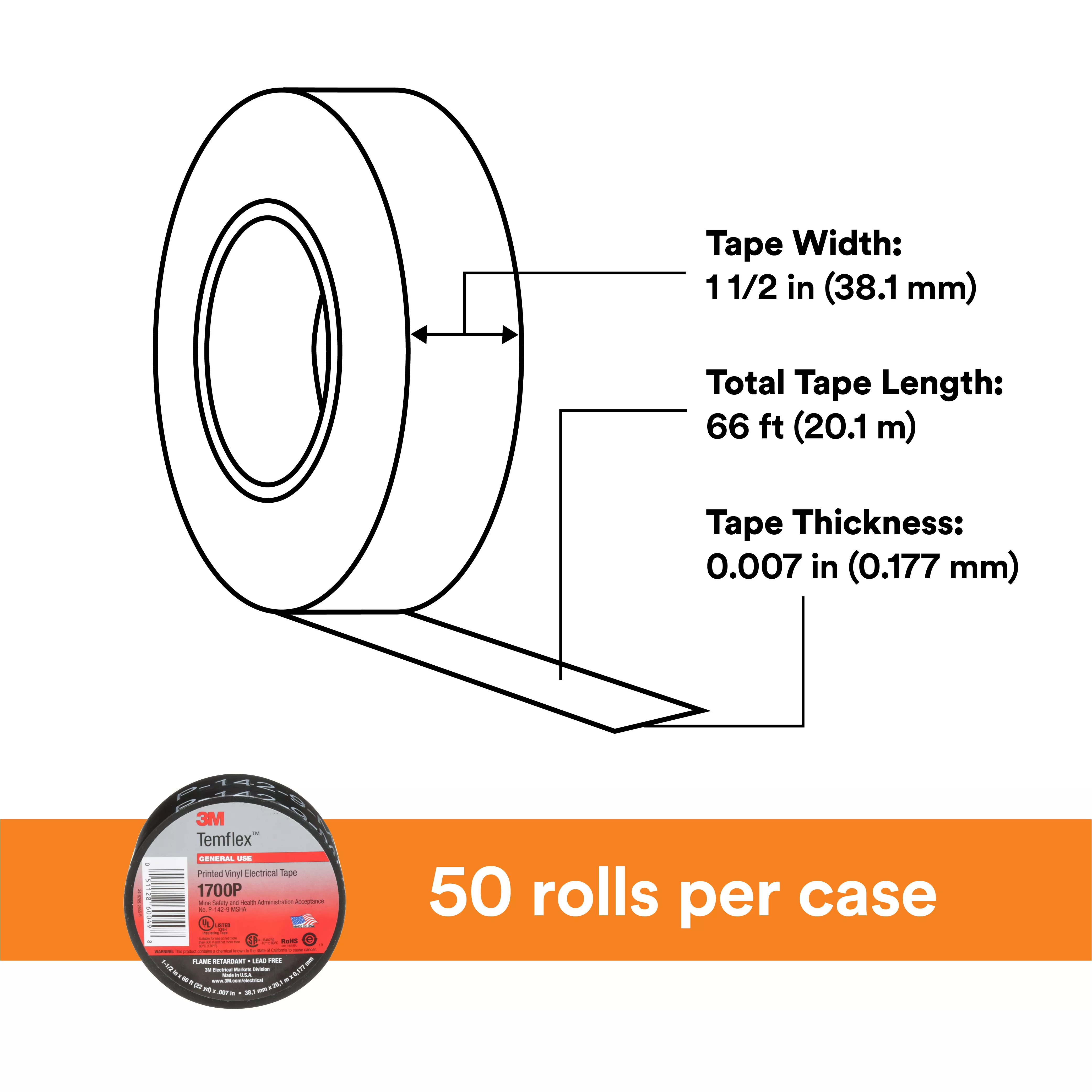 SKU 7000133684 | 3M™ Temflex™ Mining-Grade Vinyl Electrical Tape 1700P