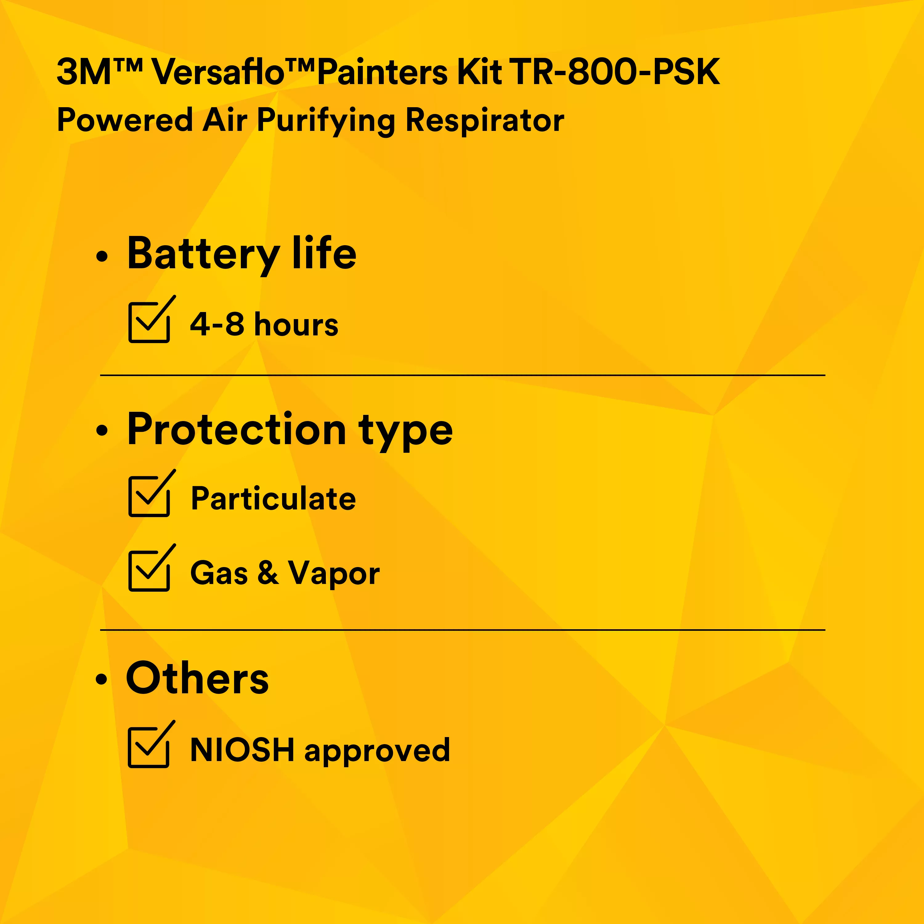 SKU 7100150922 | 3M™ Versaflo™ Powered Air Purifying Respirator Painters Kit TR-800-PSK/94248(AAD)