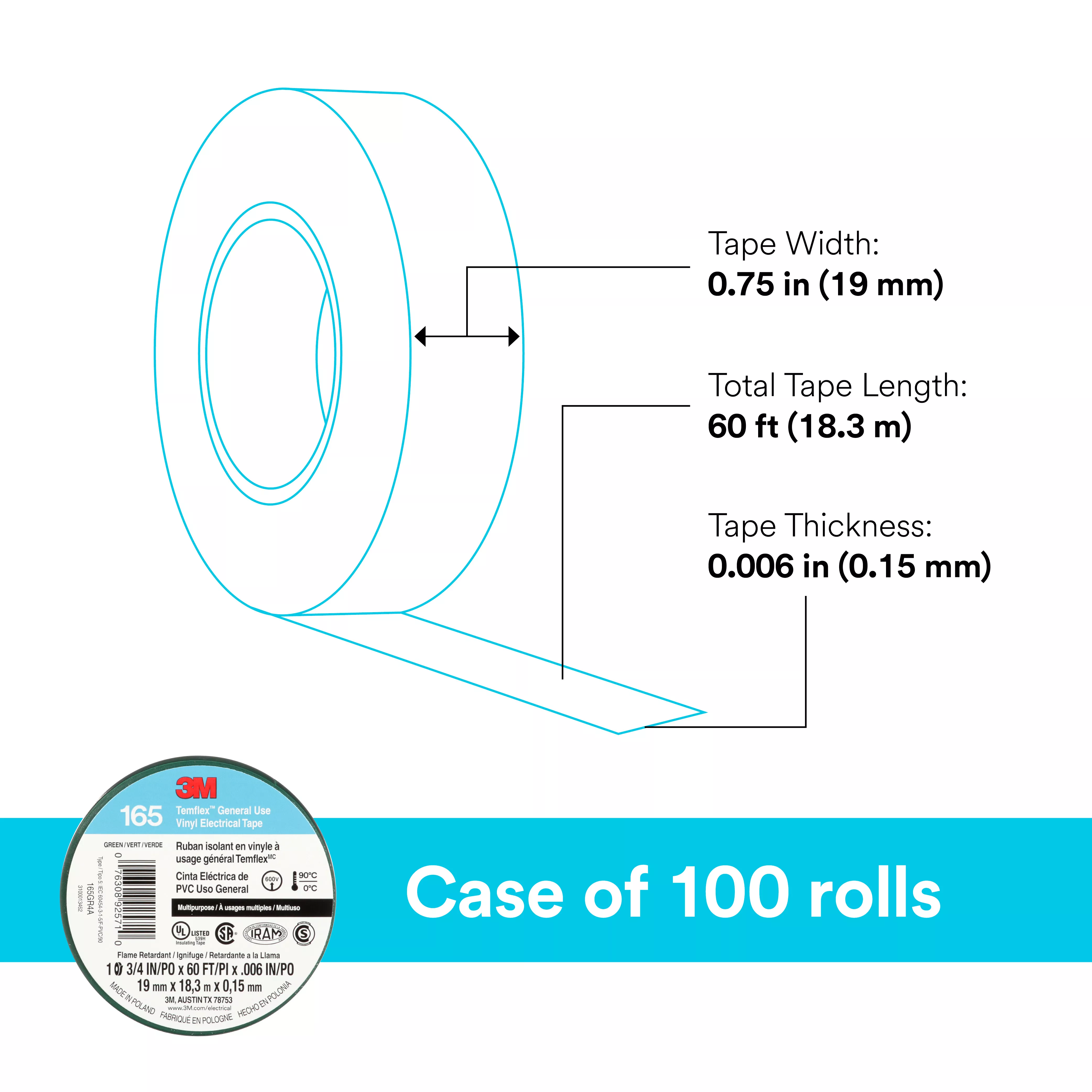 SKU 7100169430 | 3M™ Temflex™ Vinyl Electrical Tape 165