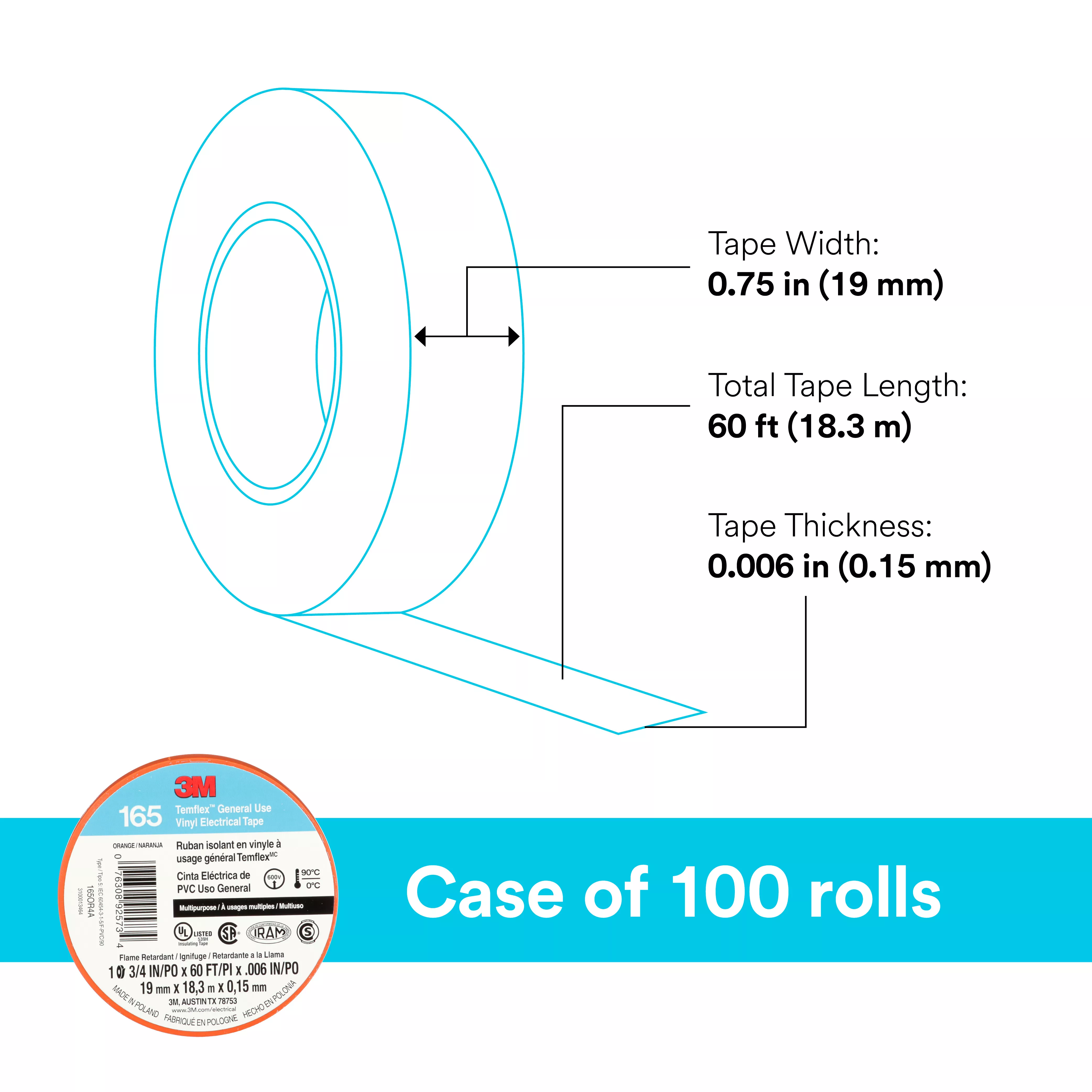 SKU 7100169433 | 3M™ Temflex™ Vinyl Electrical Tape 165