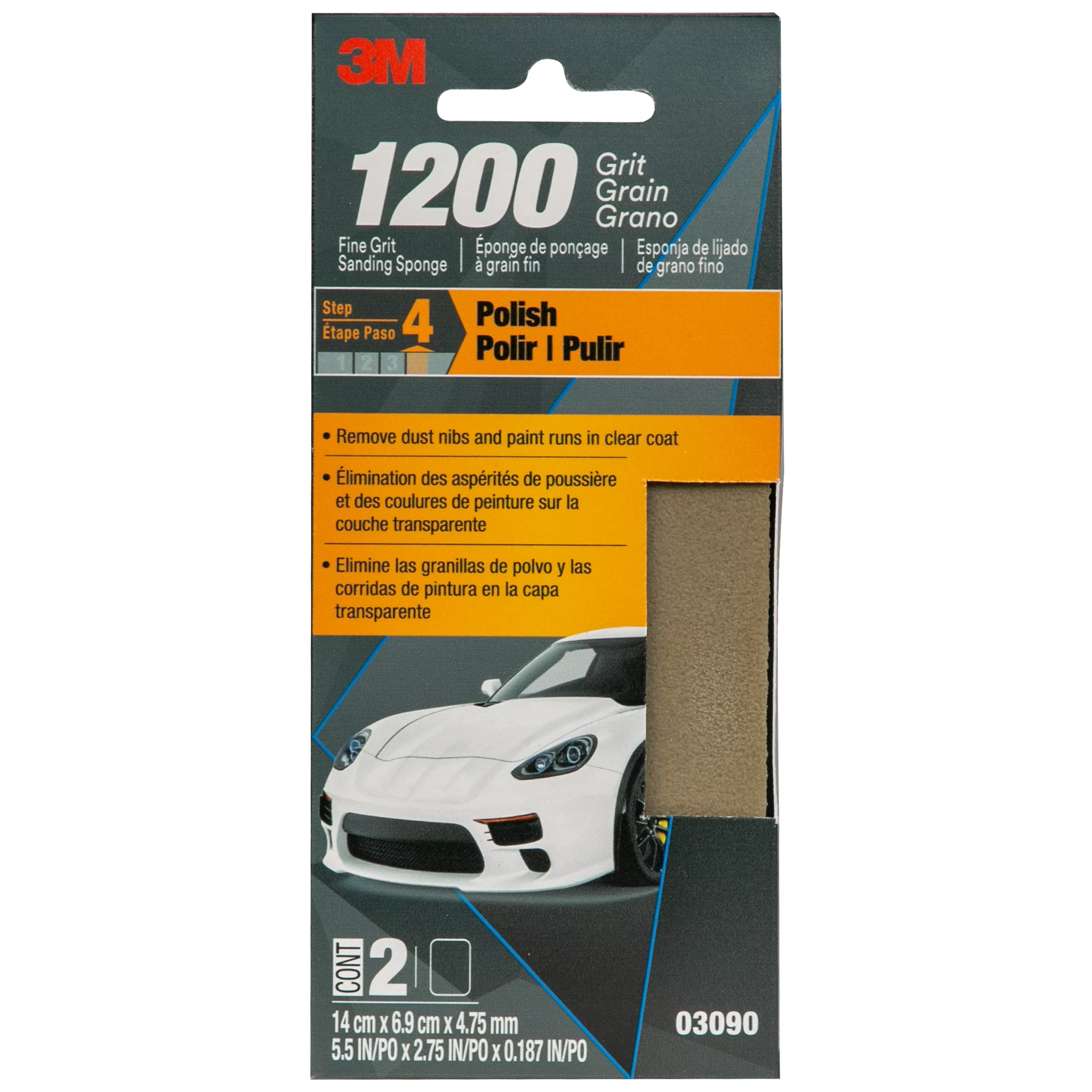 3M™ Fine Grit Sanding Sponge 03090, 1200 Grit, 12/Case