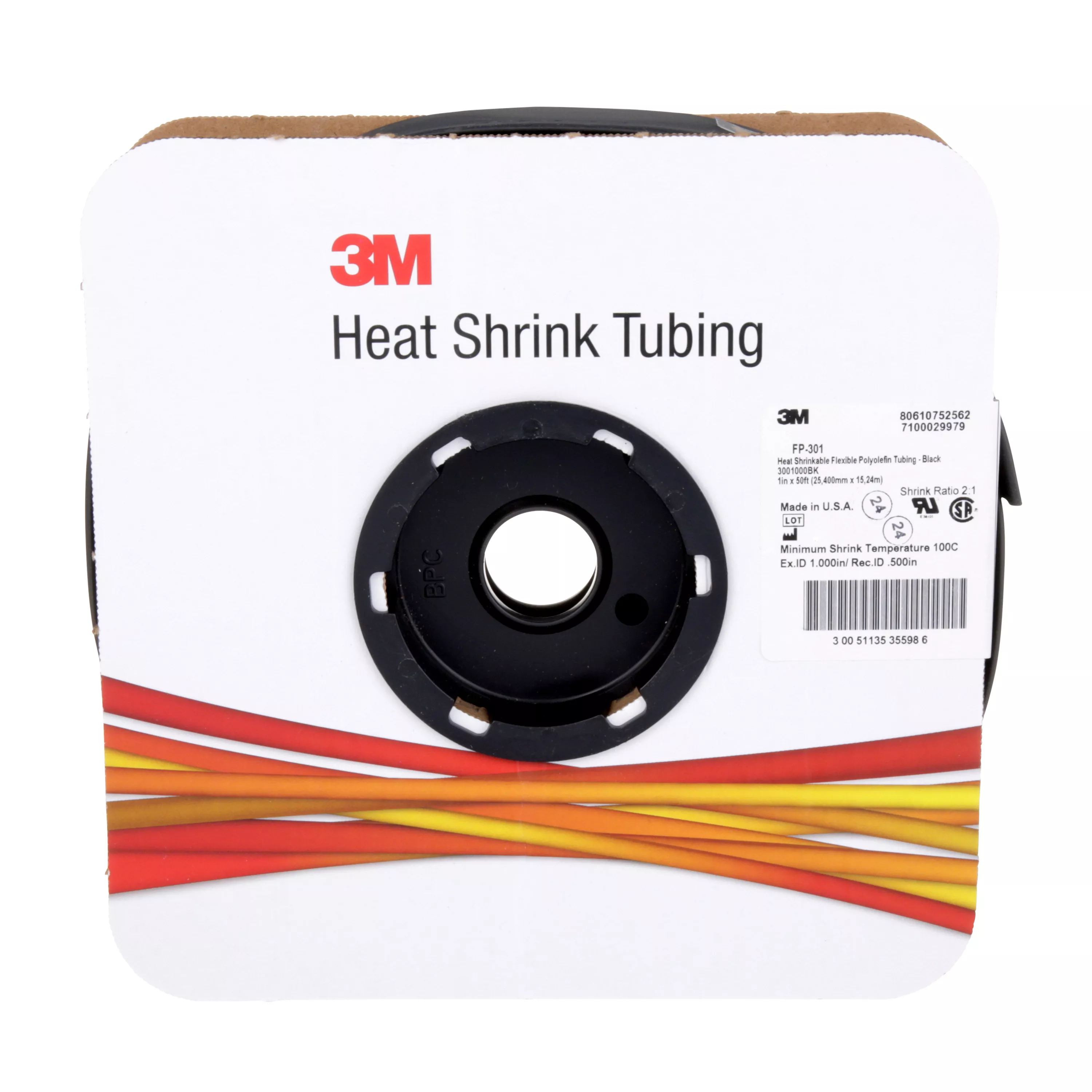 SKU 7100029979 | 3M™ Heat Shrink Thin-Wall Tubing FP-301-1-Black-50'