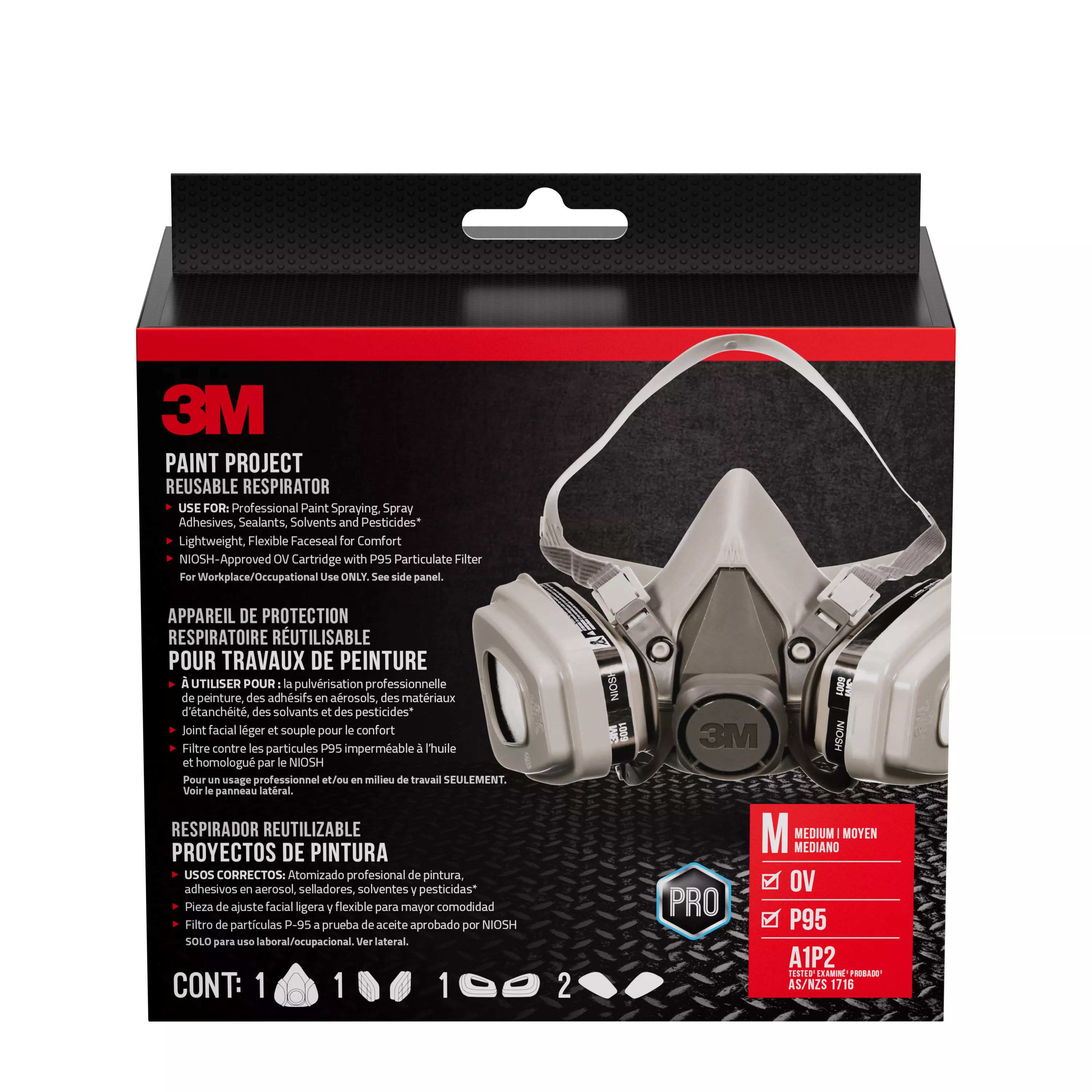 3M™ Performance Reusable Paint Project Respirator OV/P95, 6211P1-DC, Size Medium, 1 each/pack, 4 packs/case