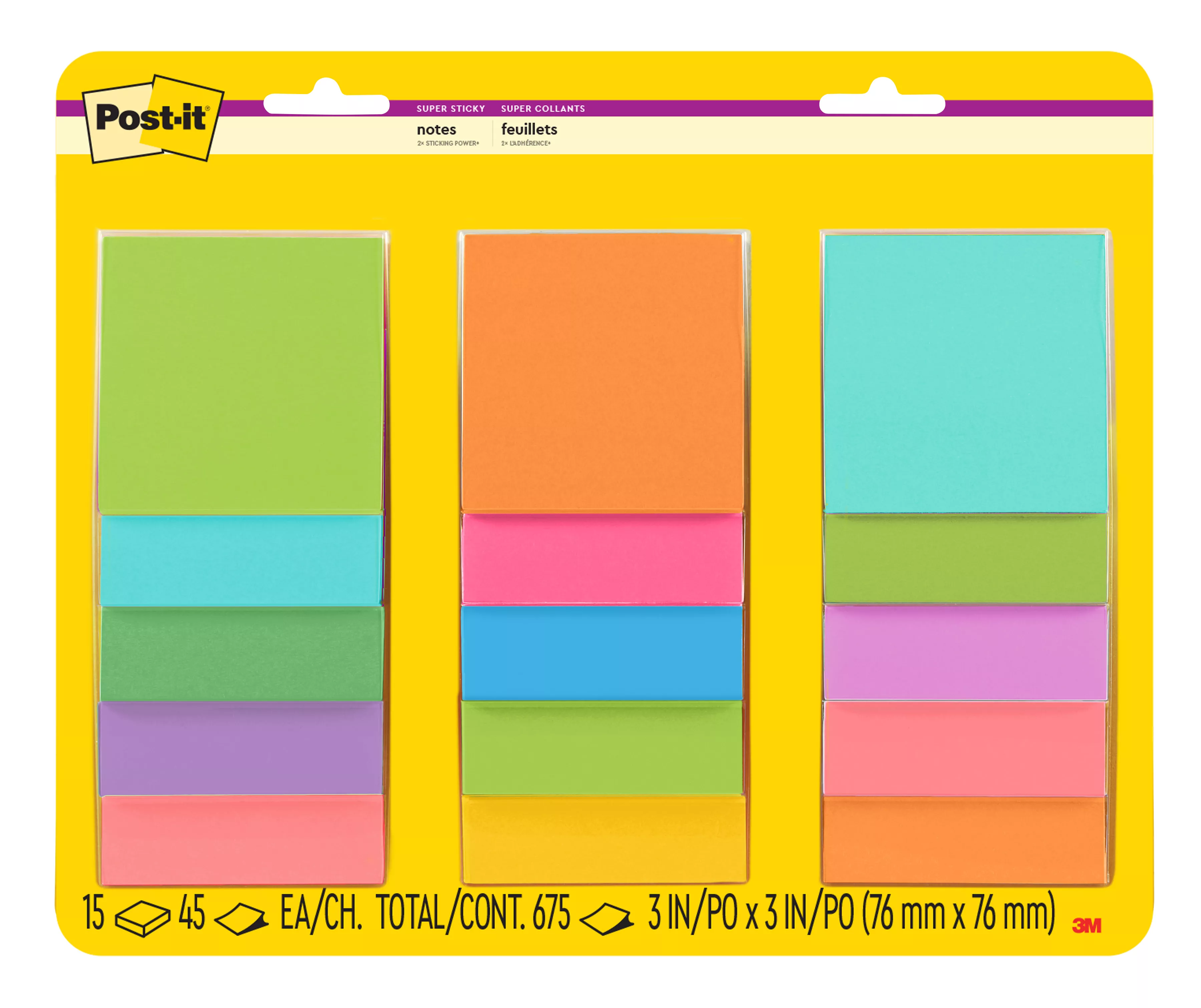 Post-it® Notes 654-15SSMULTI2, 3 in x 3 in (76 mm x 76 mm)