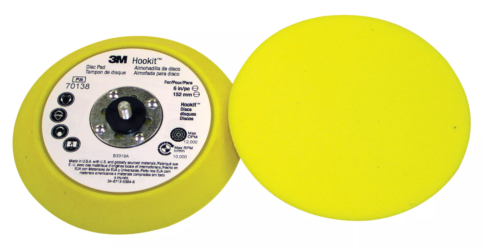 3M™ Hookit™ Disc Pad 70138, 6 in x 3/4 in 5/16-24 External, 10 ea/Case