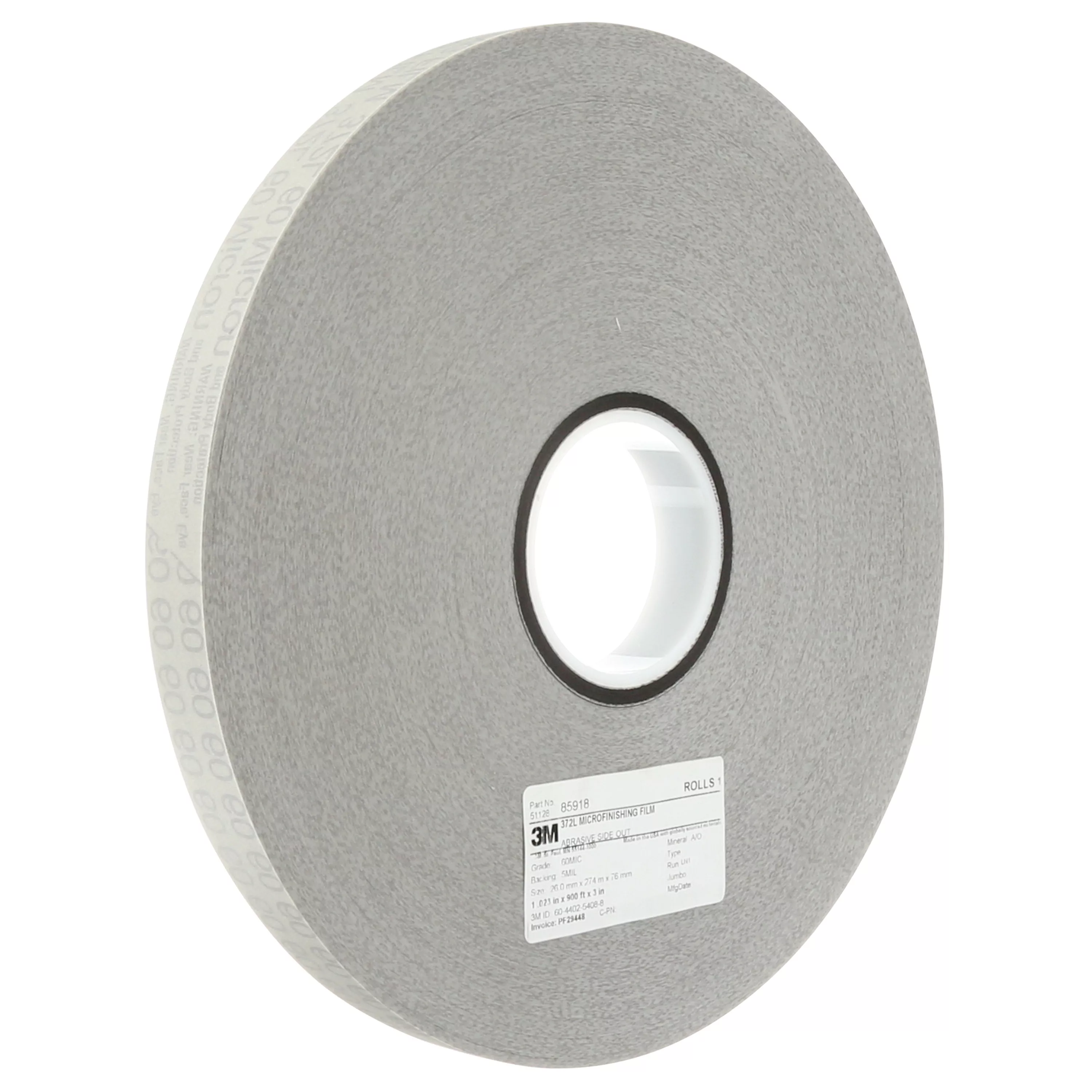 3M™ Microfinishing Film Roll 372L, 40 Mic 5MIL, 0.630 in x 560 ft x 1 in (16mmx170.75m), ASO, Sensor Tape, 5 ea/Case