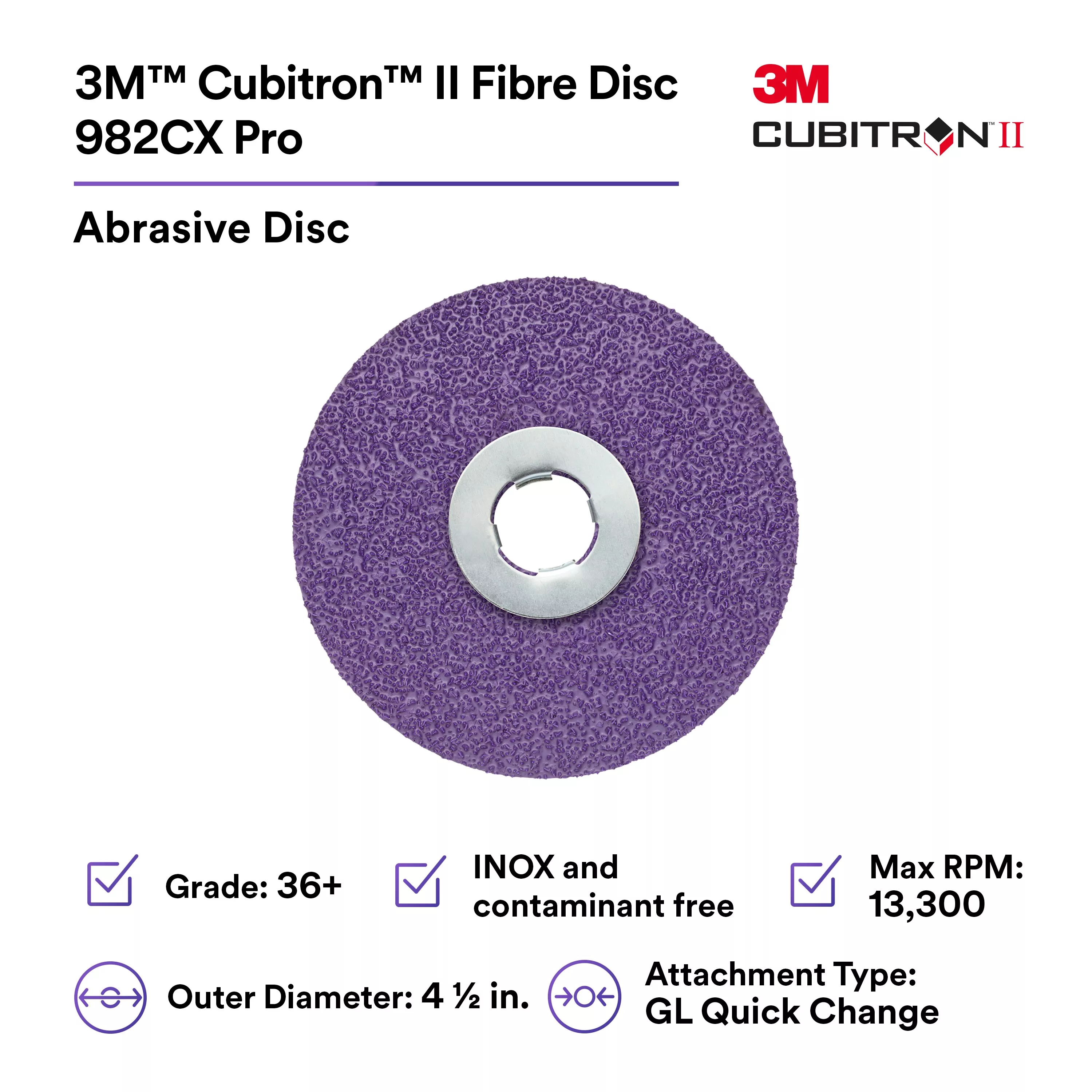 Product Number 982CX | 3M™ Cubitron™ II Fibre Disc 982CX Pro