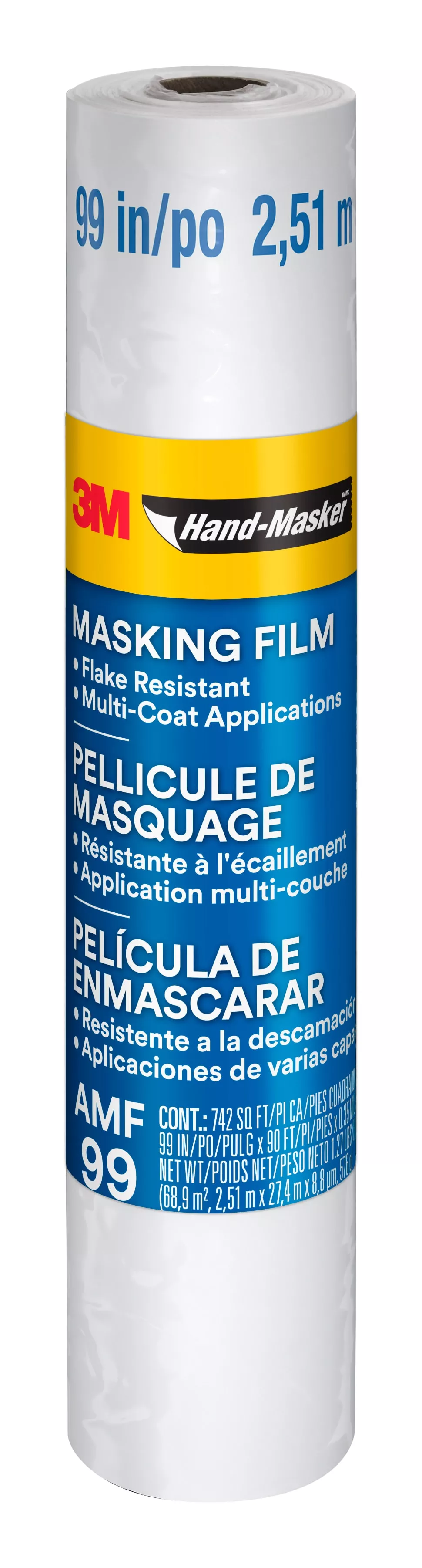 3M™ Hand-Masker™ Advanced Masking Film, AMF99, 99 in x 90 ft x .35 mil
(2.51 m x 27.4 m x .00889 mm)