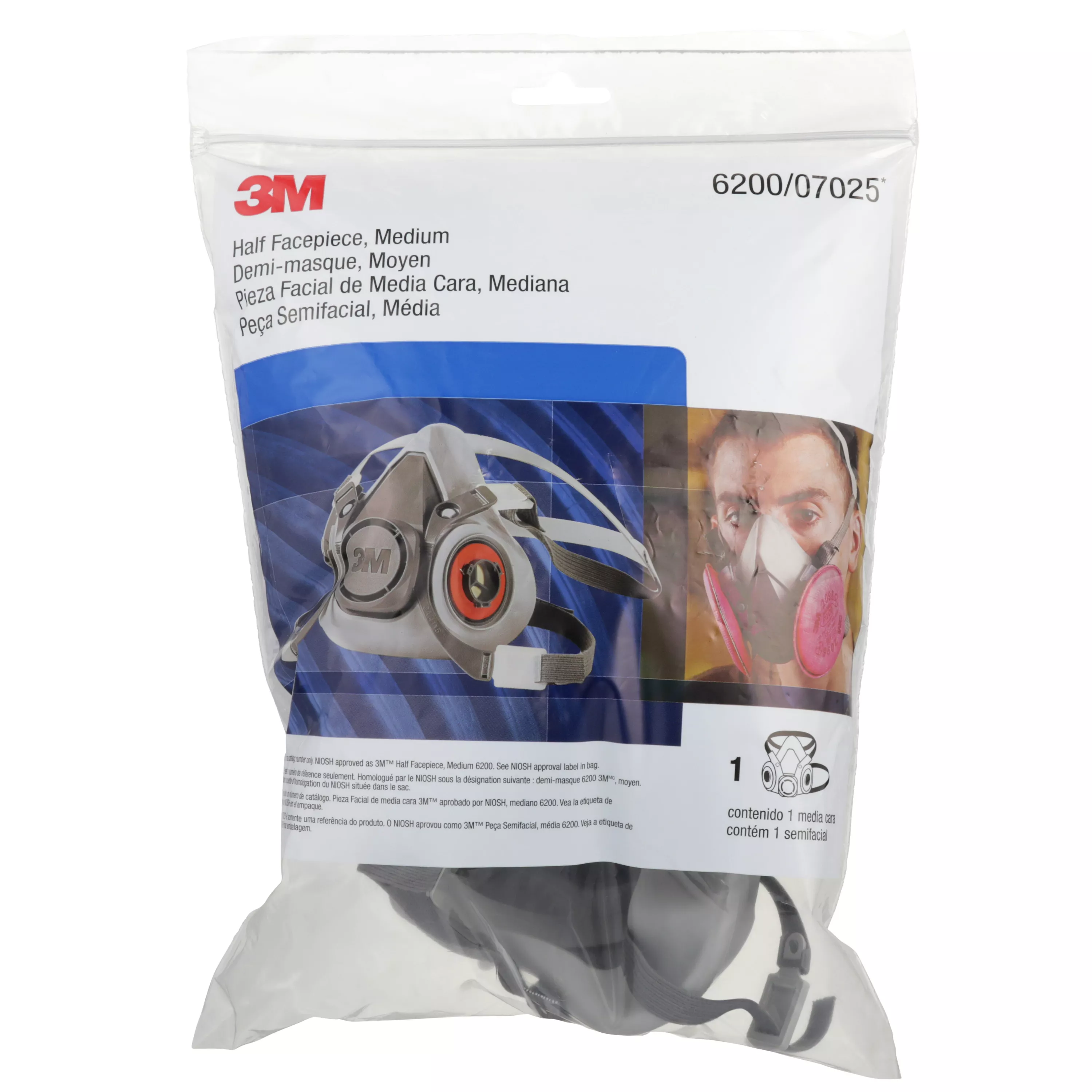 SKU 7000001933 | 3M™ Half Facepiece Reusable Respirator 6200/07025(AAD) Medium 24 EA/Case