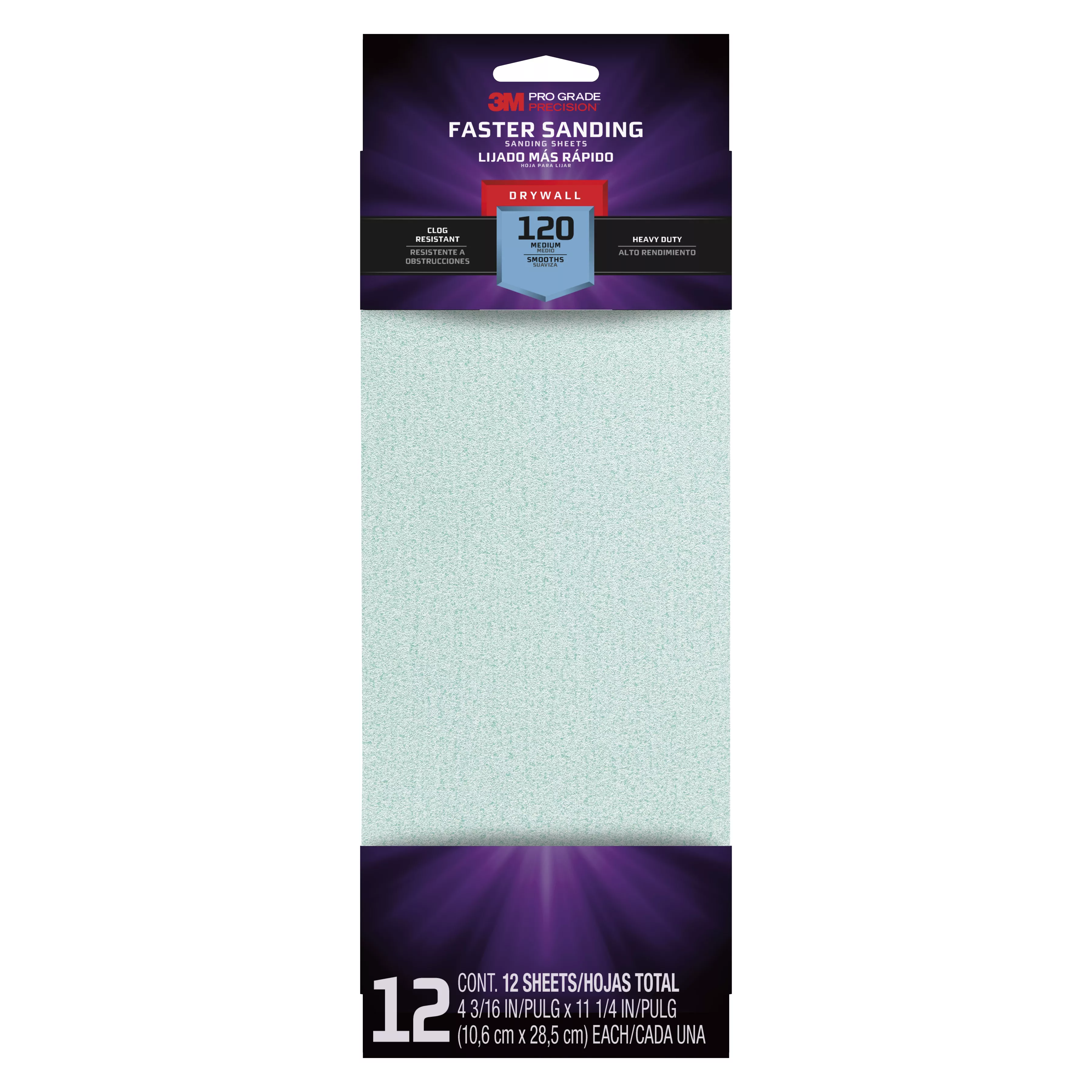 3M™ Pro Grade Precision™ Faster Sanding Drywall Sanding Sheets 120 grit, 9095PGP-12-CC, 4 3/16 in x 11 1/4 in, 12/pk