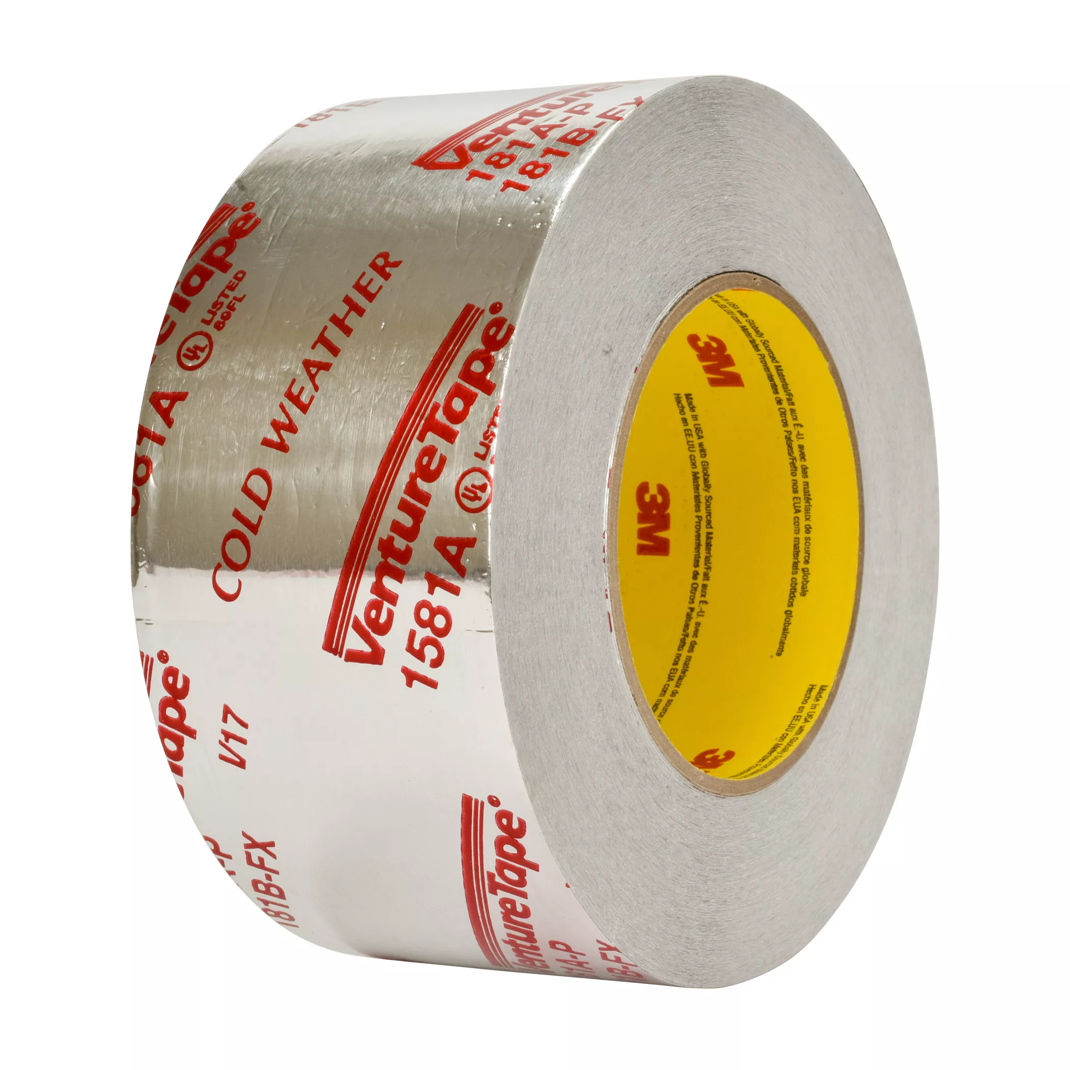 3M™ Venture Tape™ UL181A-P Aluminum Foil Tape 1581A, Silver, 2 1/2 in x 60 yd, 2 mil, 20 Rolls/Case