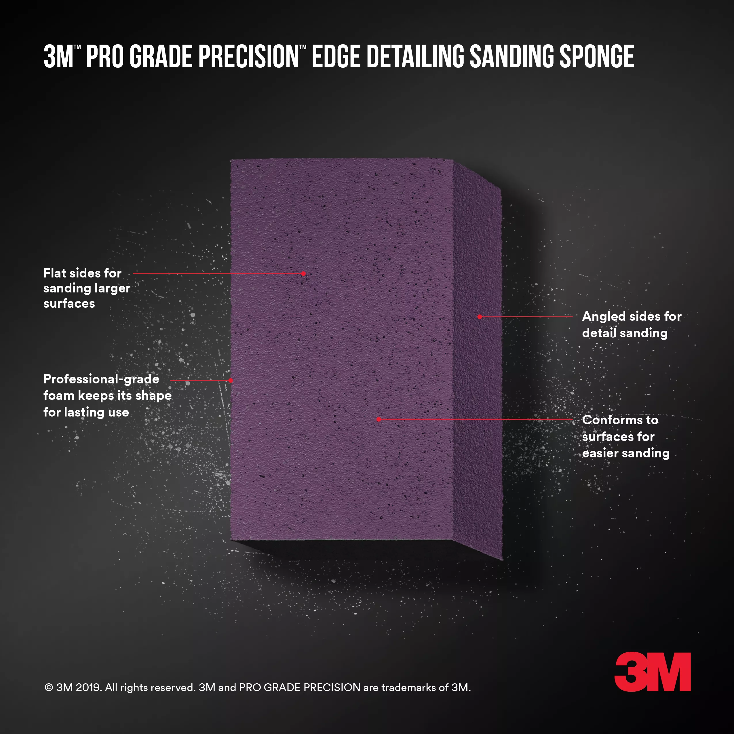 Product Number 24302TRI-XF-DA | 3M™ Pro Grade Precision™ Edge Detailing Dual Angle Sanding Sponge 24302TRI-XF-DA