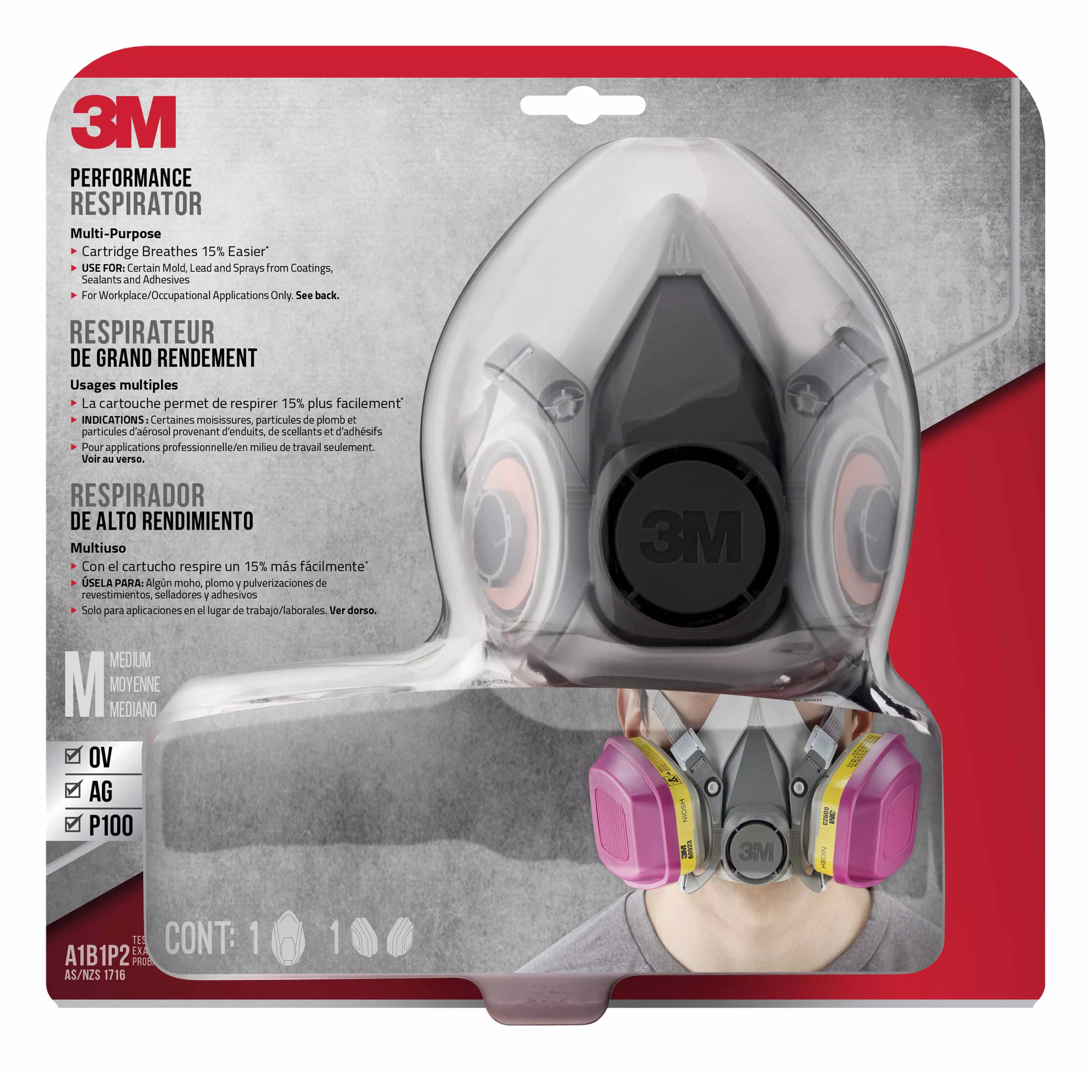 3M™ Professional Multi-purpose Drop Down Respirator 62023DHA1-C, 1/pk, 4
pks/case