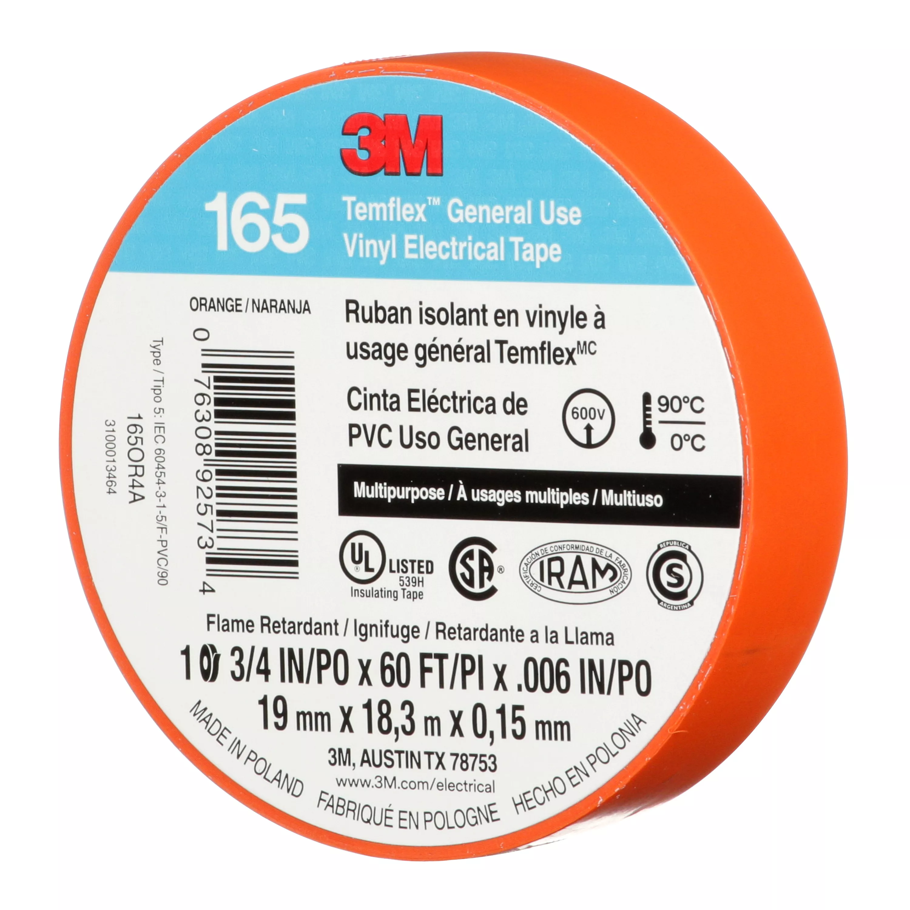 Product Number 165OR4A | 3M™ Temflex™ Vinyl Electrical Tape 165