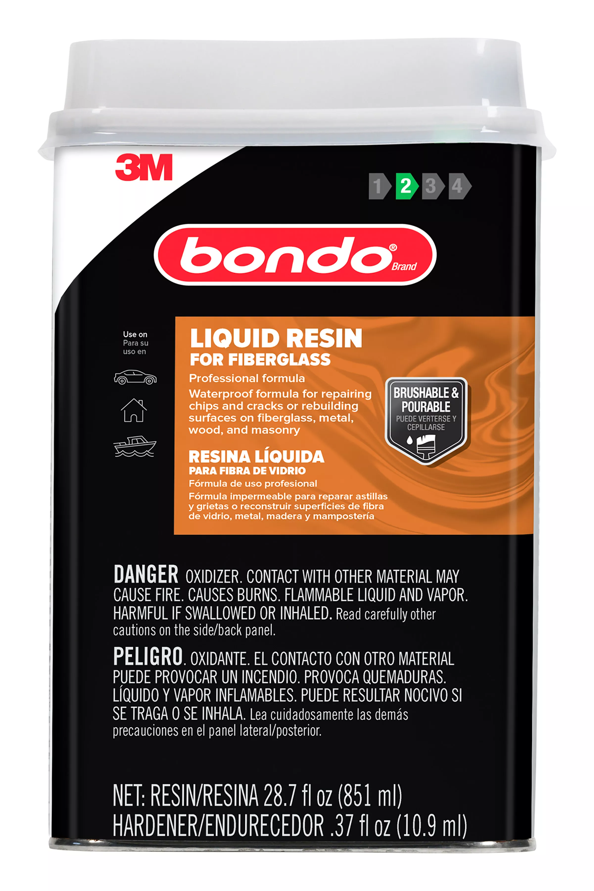 Bondo® Fiberglass Resin, 00402, 0.9 Quart, 6 per case