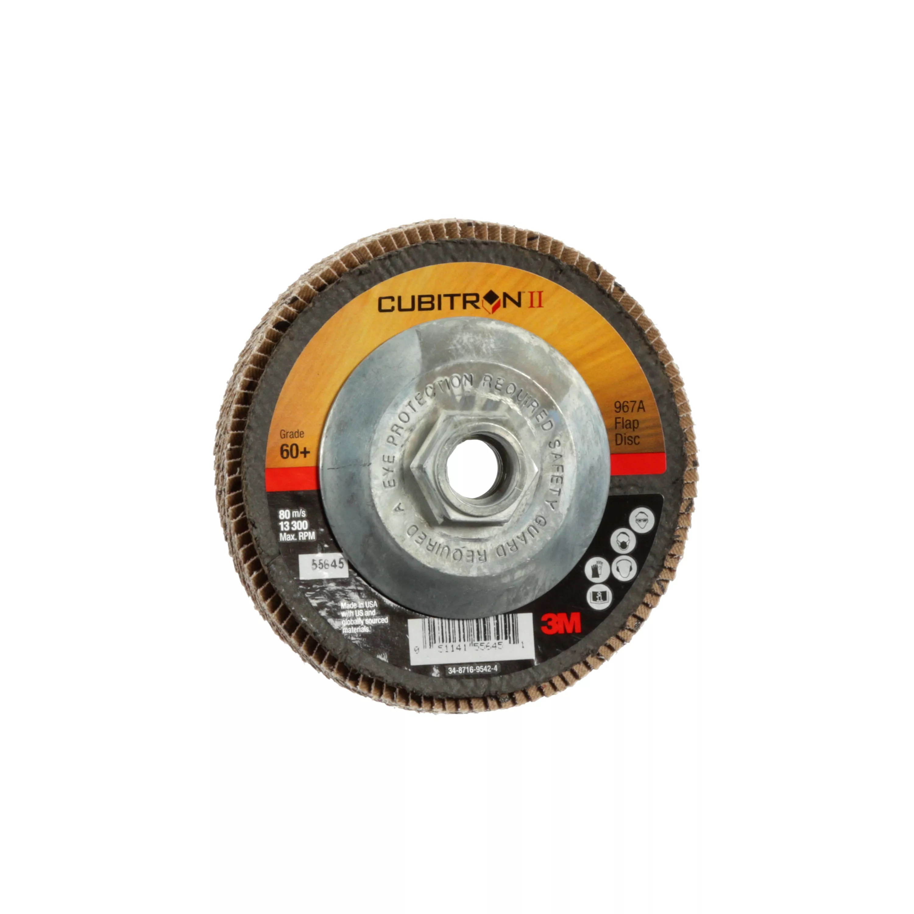 3M™ Cubitron™ II Flap Disc 967A, 60+, T29 Quick Change, 4-1/2 in x 5/8