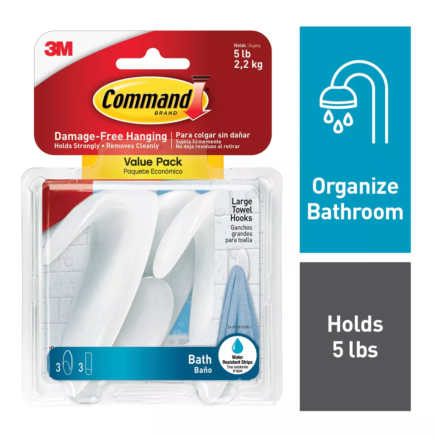 Command™ Large Towel Hooks, Value Pack Bath17-3ES