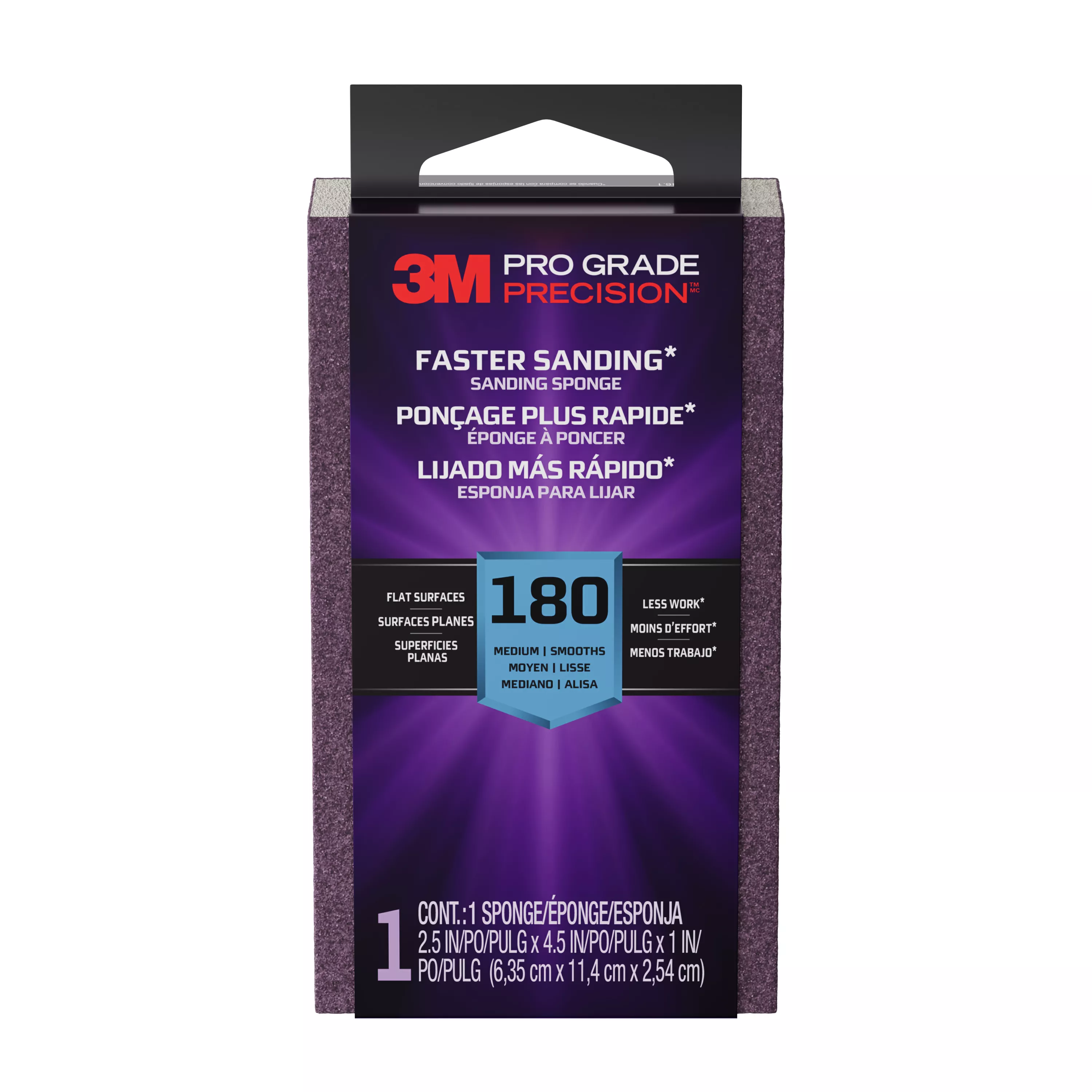 3M™ Pro Grade Precision™ Faster Sanding Sanding Block Sponge FSB180-PGP-1T, 2.5 in x 4.5 in x 1 in, 180 grit, X-Fine, 12/cv