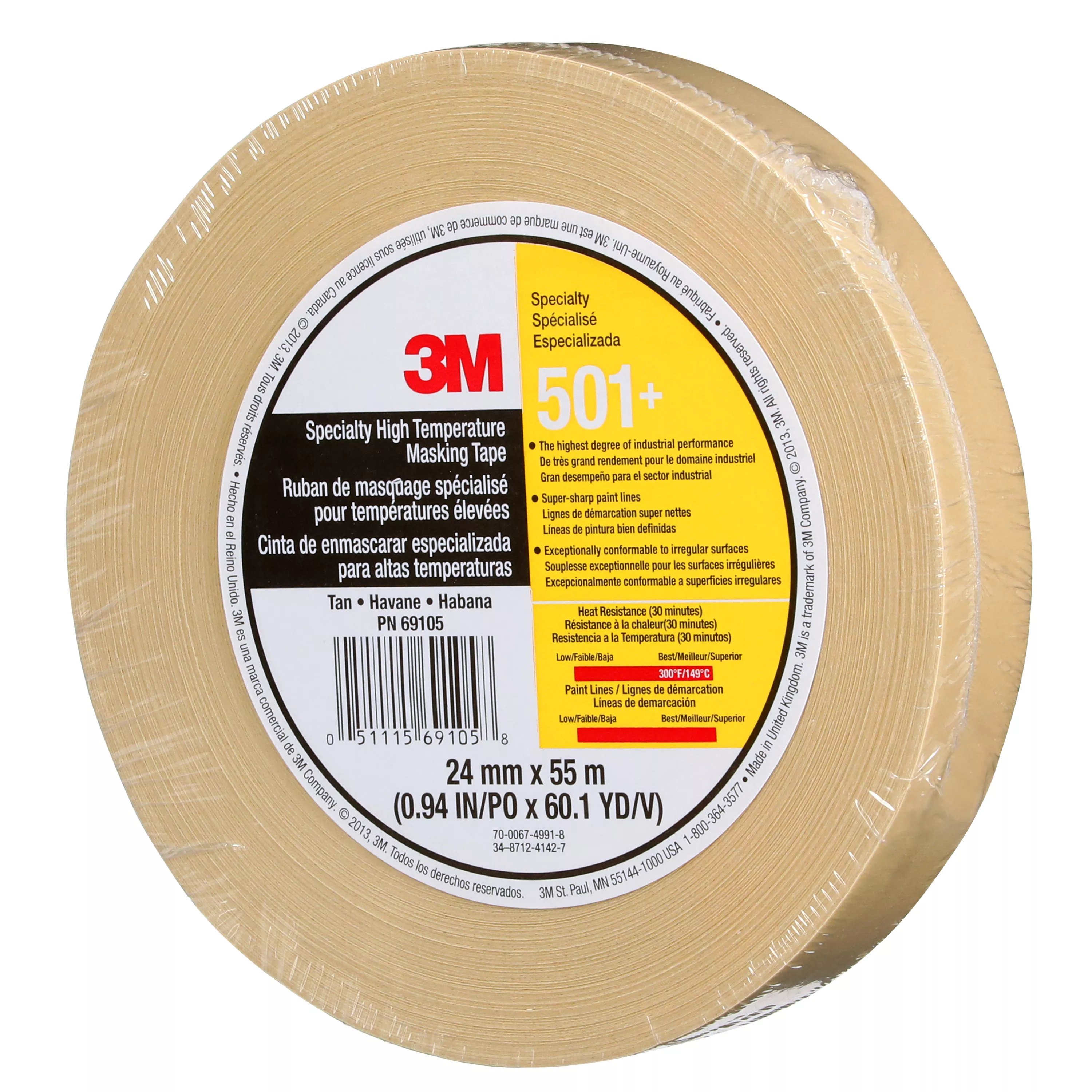 SKU 7010302439 | 3M™ Specialty High Temperature Masking Tape 501+