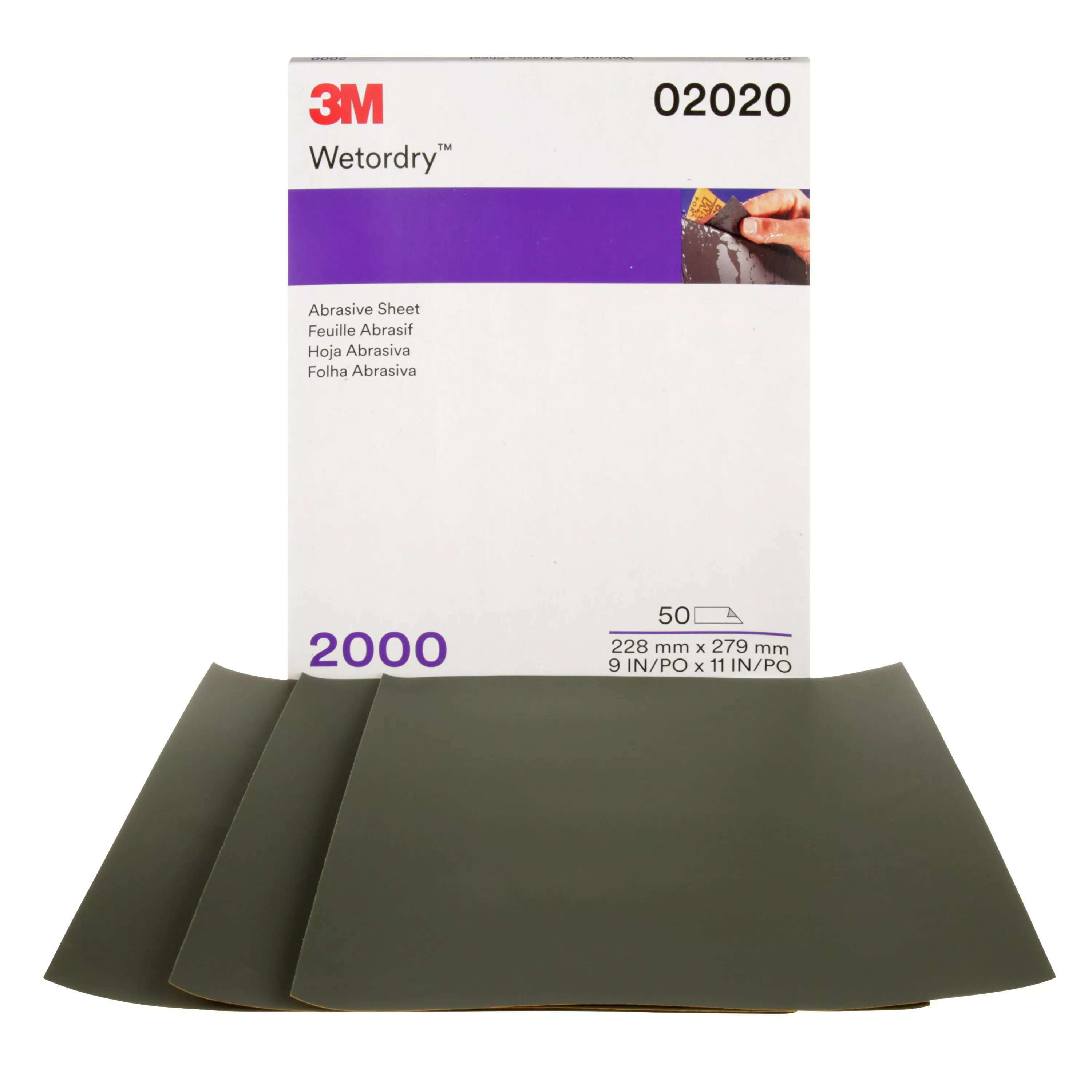 3M™ Wetordry™ Abrasive Sheet, 02020, 2000, 9 in x 11 in, 50 sheets per carton, 5 cartons per case