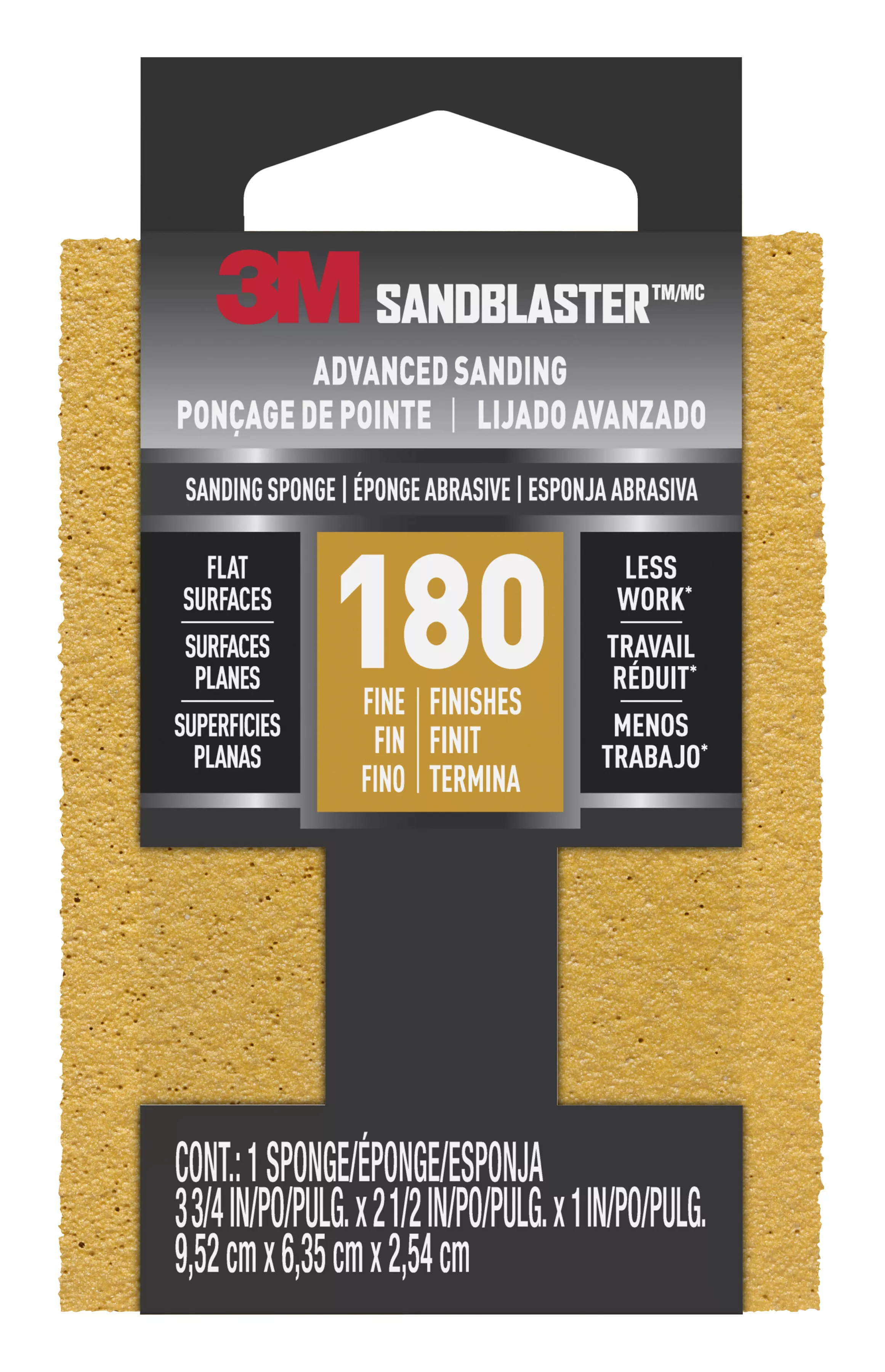 3M™ SandBlaster™ Advanced Sanding Sanding Sponge, 20907-180 ,180 grit, 3 3/4 in x 2 1/2 x 1 in, 1/pk