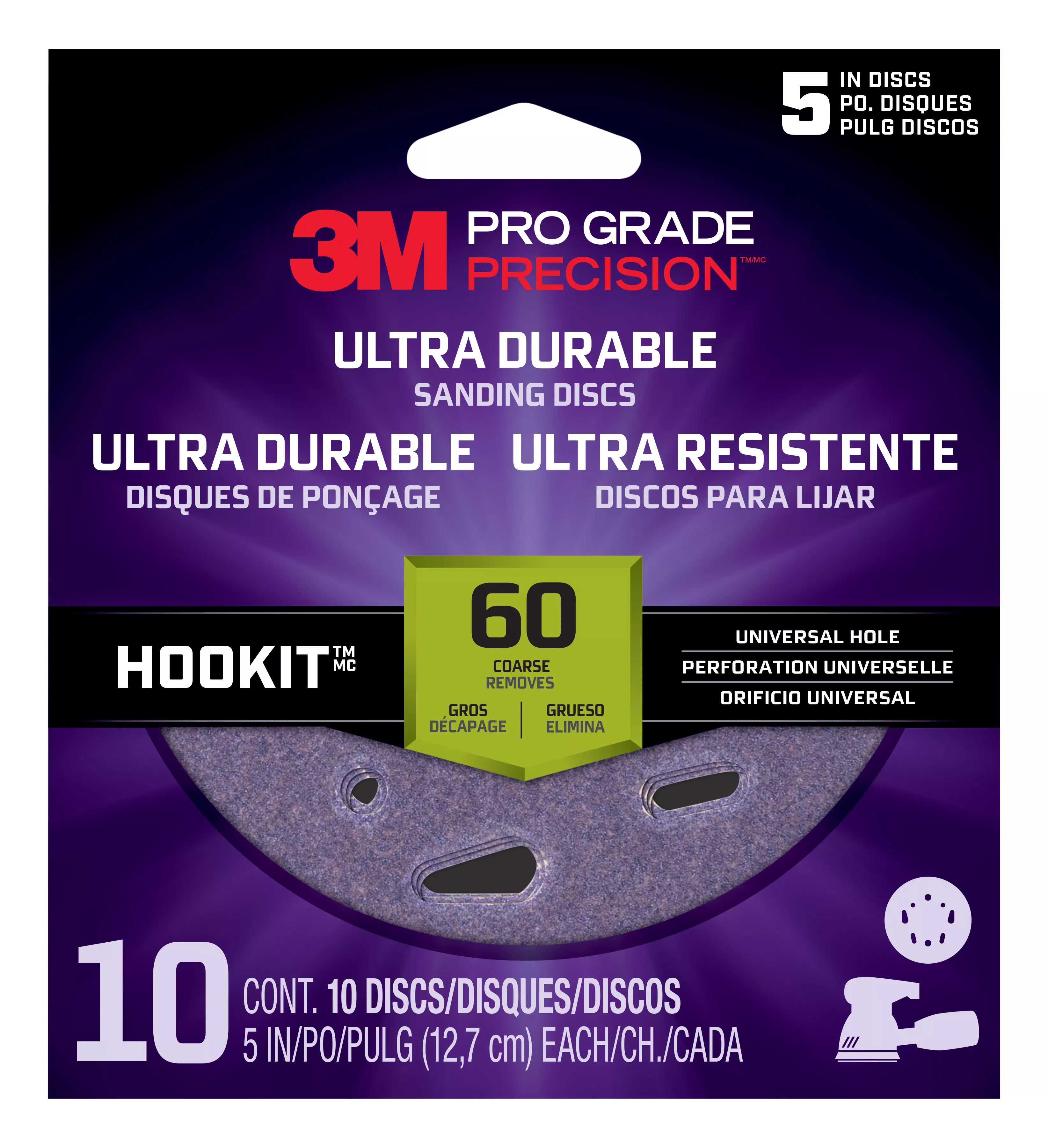 3M™ Pro Grade Precision™ Ultra Durable Universal Hole Sanding Disc, DUH560TRI-10T, 5 IN x UH, 60, 10 pack