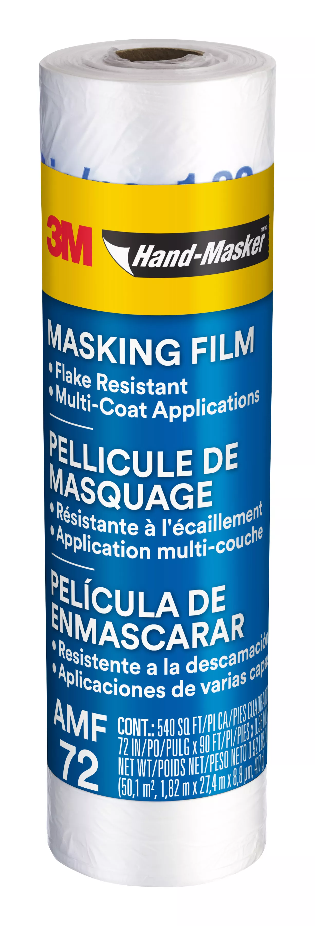 3M™ Hand-Masker™ Advanced Masking Film, AMF72, 72 in x 90 ft x .35 mil
(1.82 m x 27.4 m x .00889 mm)