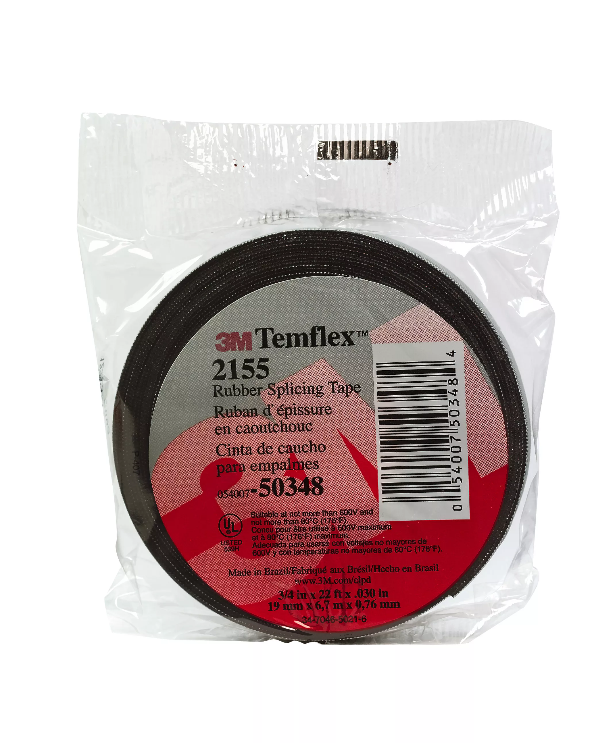 3M™ Temflex™ Rubber Splicing Tape 2155, 3/4 in x 22 ft, Black, 20 rolls/Case